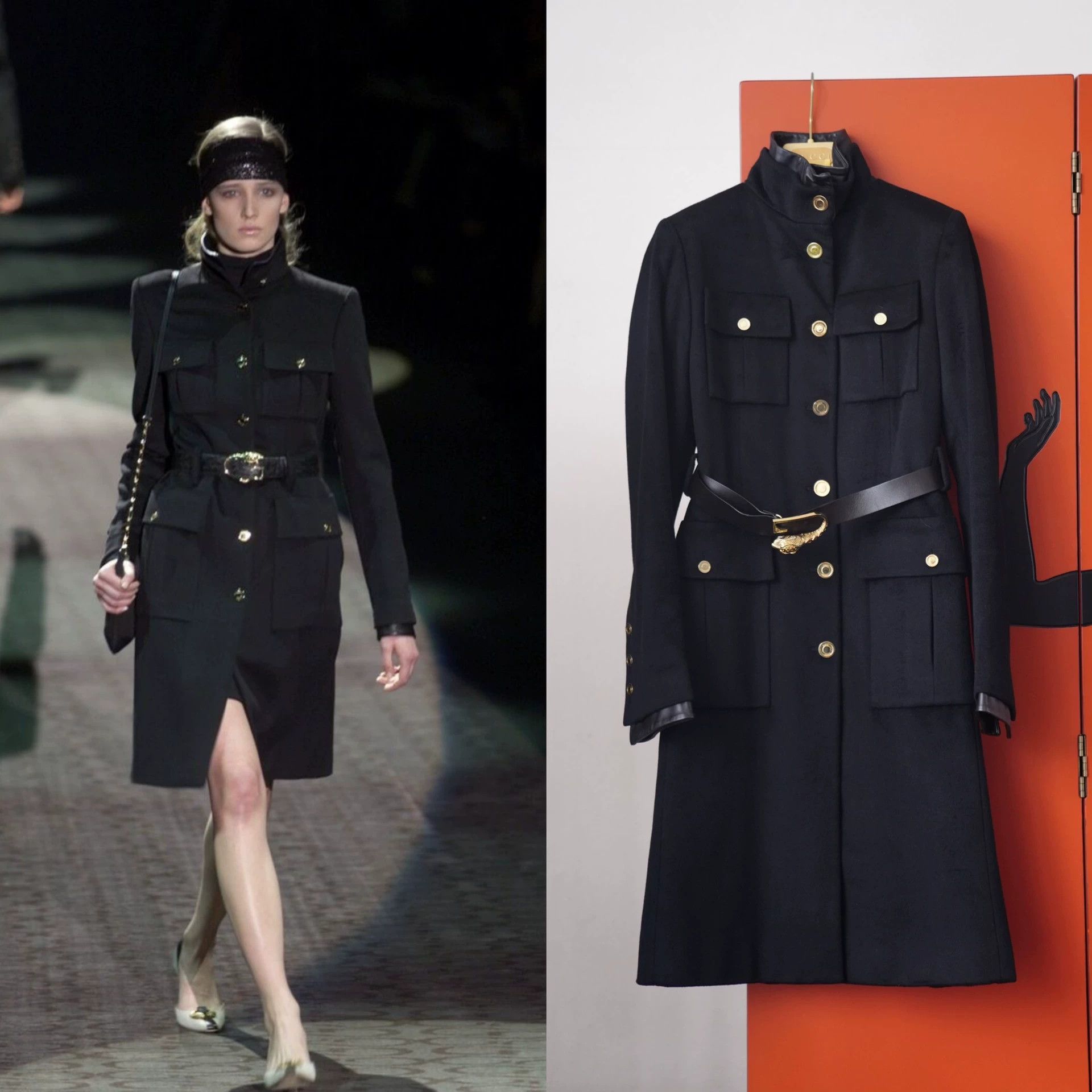 Gucci Gucci 2000FW Cashmere Lambskin Coat Black Gold Belt Size XS / US 0-2 / IT 36-38 - 2 Thumbnail