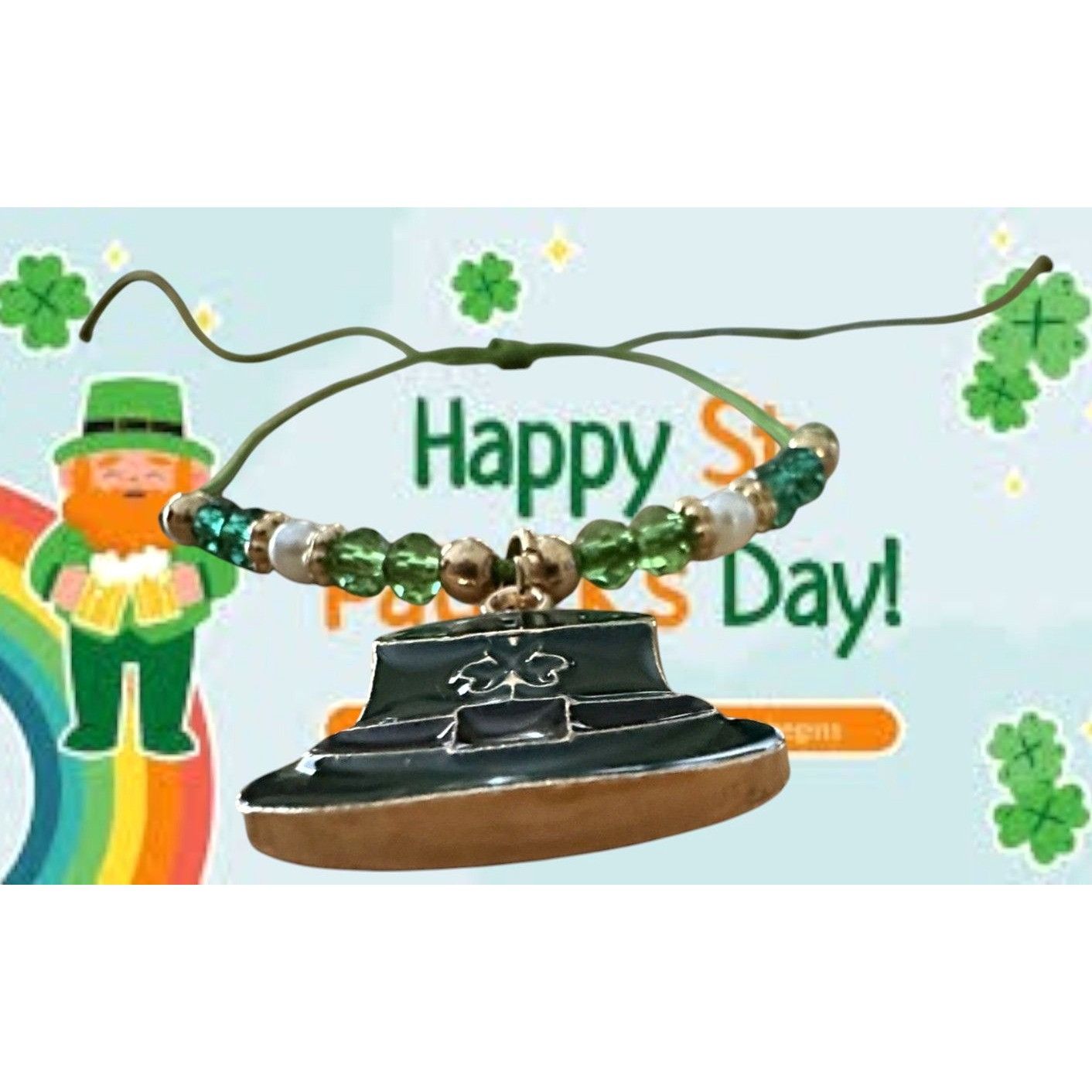 Handmade St Patricks Day Knotted String Beaded Bracelet Anklet Leprec Size ONE SIZE - 1 Thumbnail