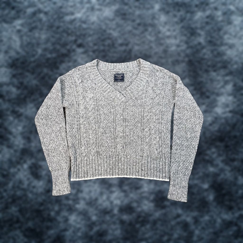 Abercrombie & Fitch VINTAGE Abercrombie & Fitch Sweater Womens Small Gray Chunky-Knit V-Neck Pullover (Cotton) S Size S / US 4 / IT 40 - 1 Thumbnail