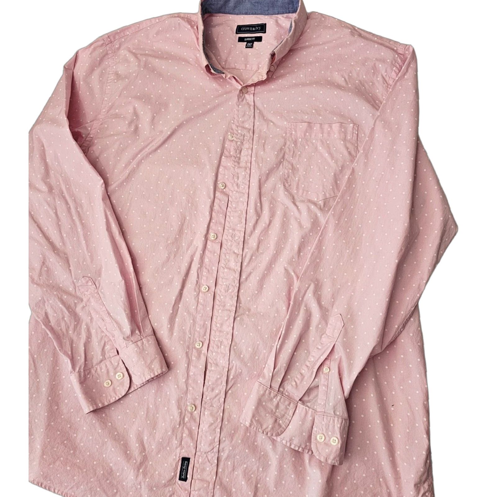 Pinko VINTAGE Crown And Ivy Button-Up Shirt Pink Polka Dot Long Sleeve 2XLT Mens Classic Pin Dot 34.5in Chest 52in Single-Needle Cotton Knit Shirt Mens Size US XXL / EU 58 / 5 - 1 Thumbnail