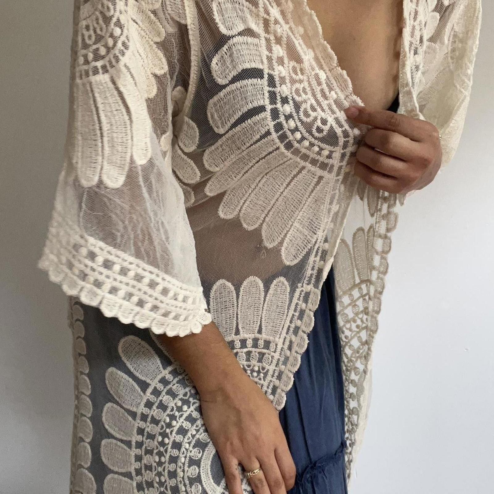 Other Cream and white floral crochet cover-up and sheer lace trim Size ONE SIZE - 7 Thumbnail