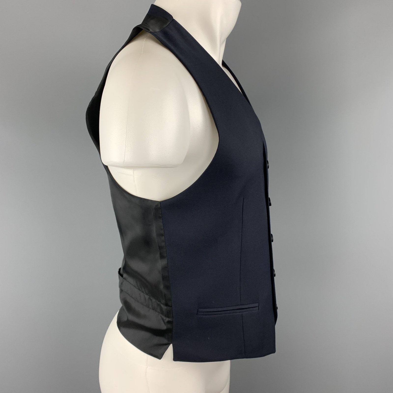 The Kooples THE KOOPLES Size 36 Navy & Black Wool Buttoned Vest Size 36R - 3 Thumbnail