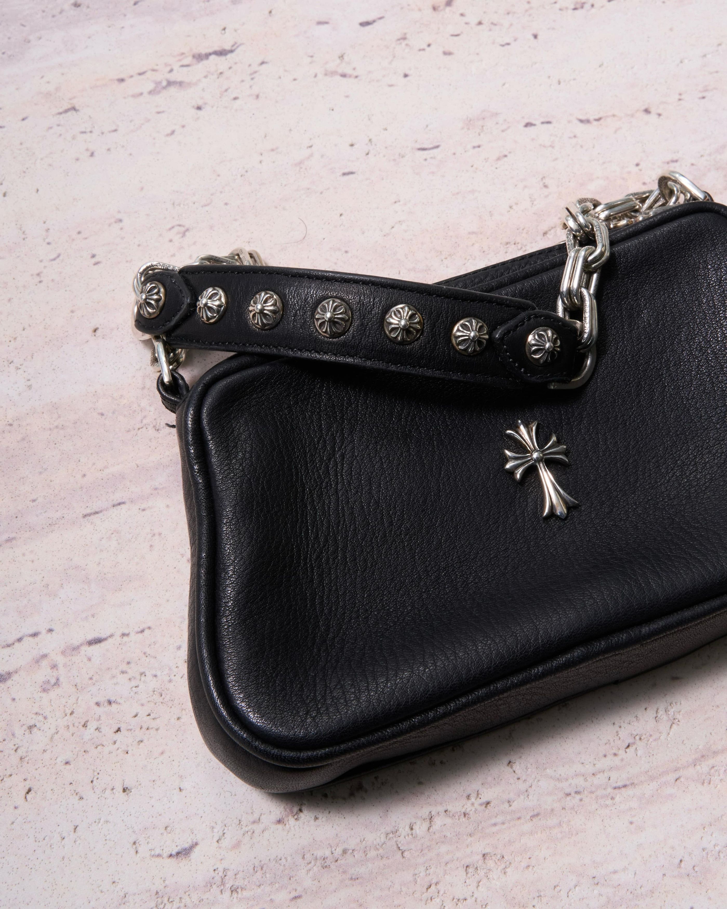 小物 CHROME HEARTS Chrome Hearts Monica Leather Large Cross Dagger Zip Handbag - SRM