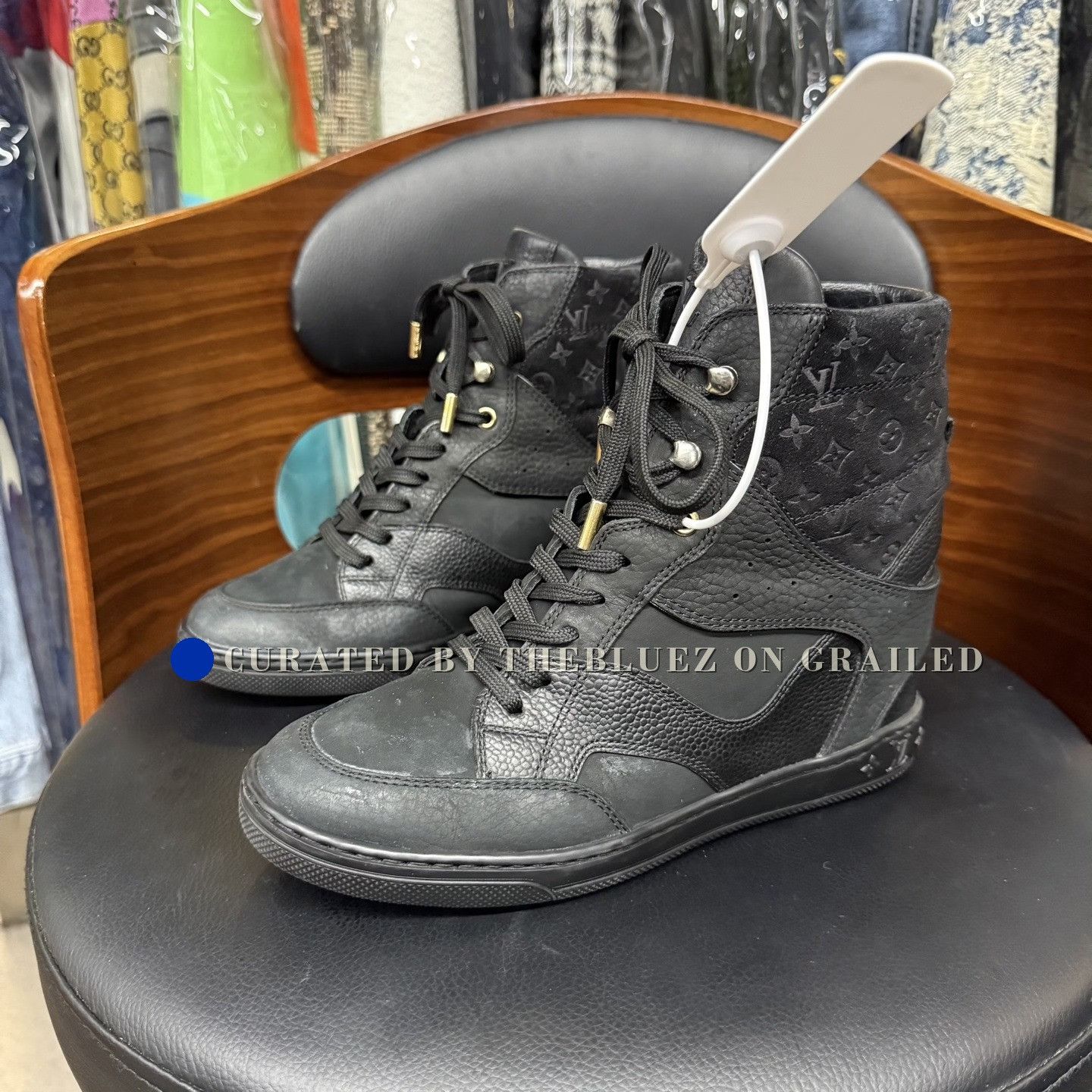 Louis Vuitton LV Black Embossed Print Platform Boots Size US 5 / IT 35 - 1 Thumbnail