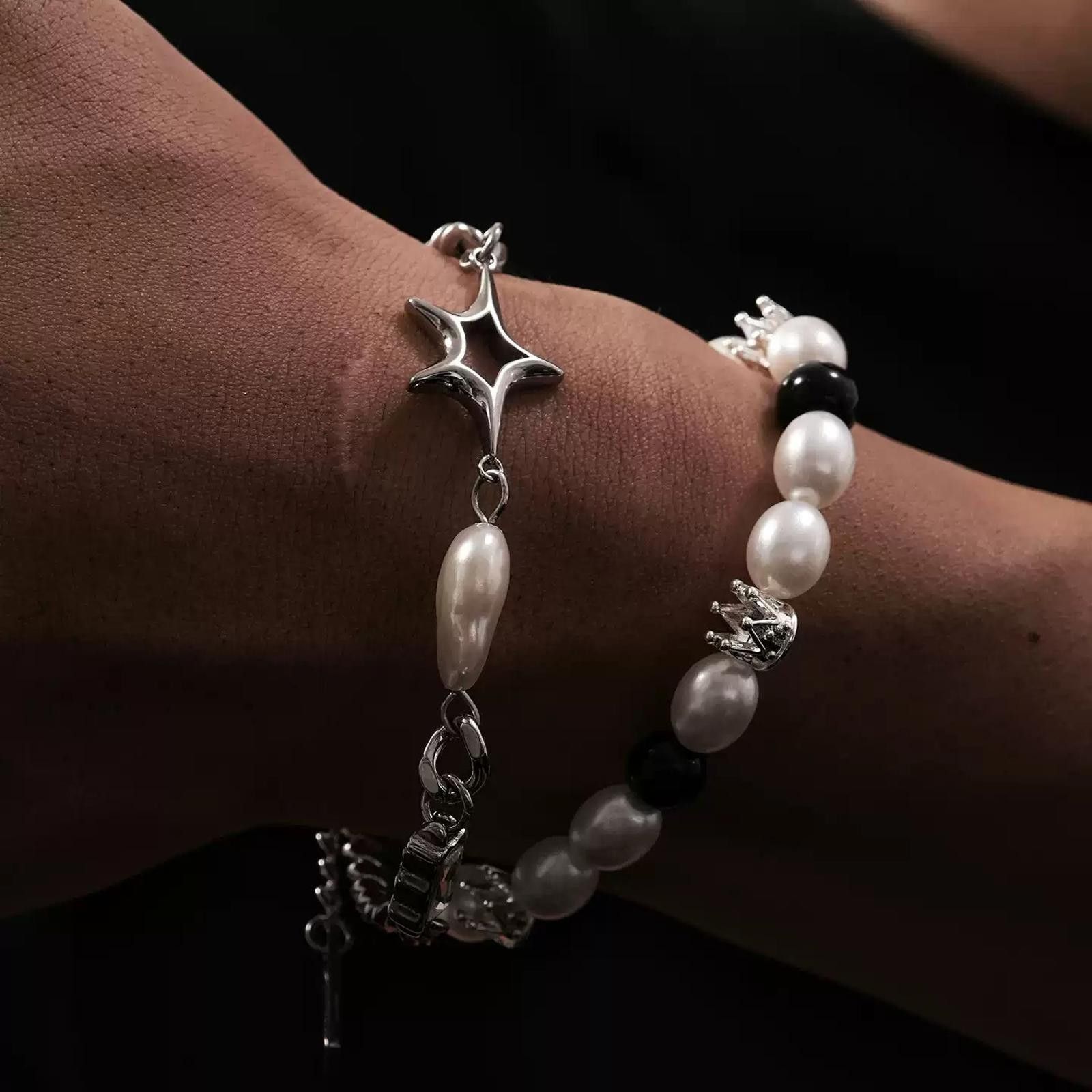 Jewelry Star & Pearl Layered Chain Bracelet | Sparkle Statement Size ONE SIZE - 2 Thumbnail