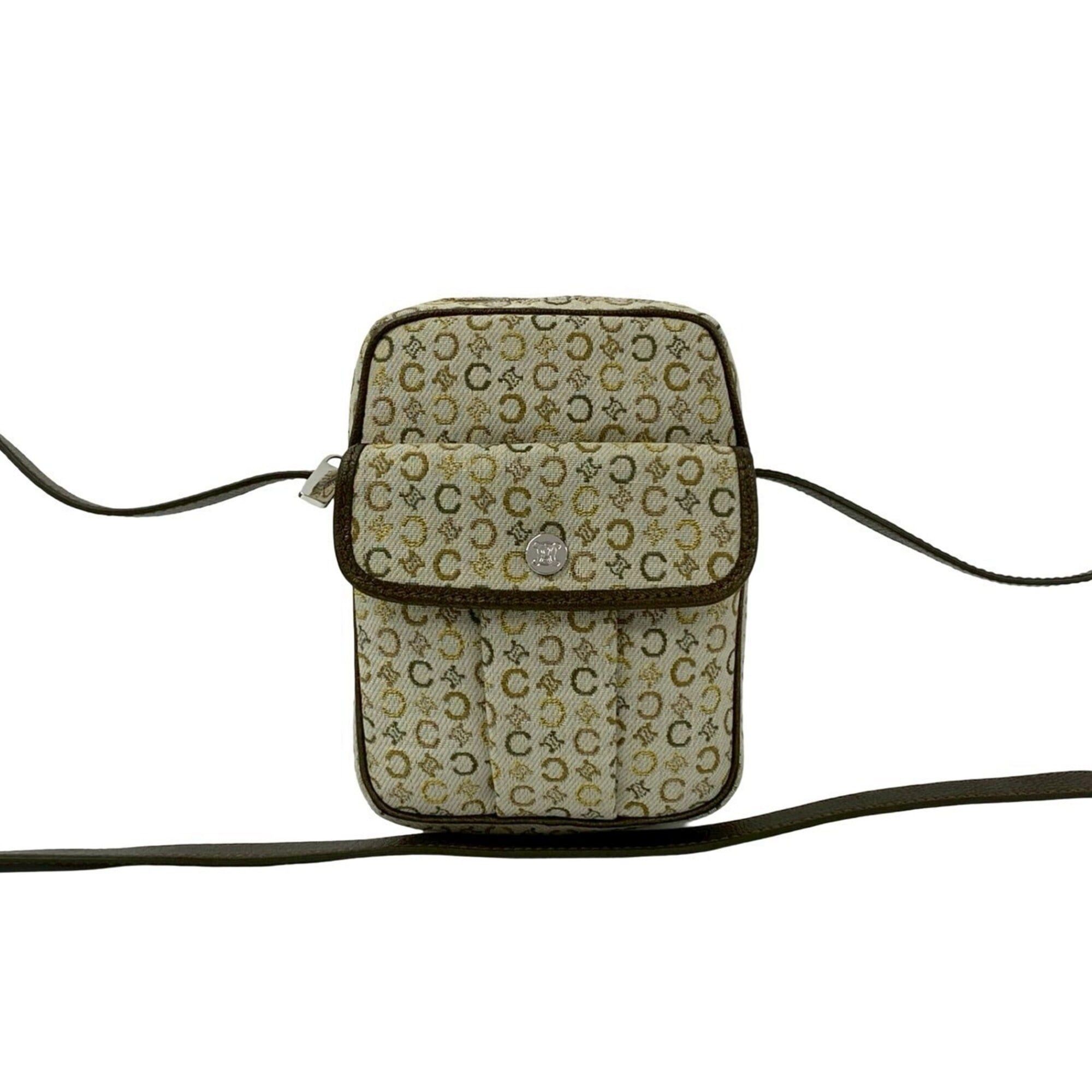 Celine CELINE C Macadam Logo Hardware Canvas Leather Mini Shoulder Bag Pouch Khaki Gold 38319 Size ONE SIZE - 1 Thumbnail