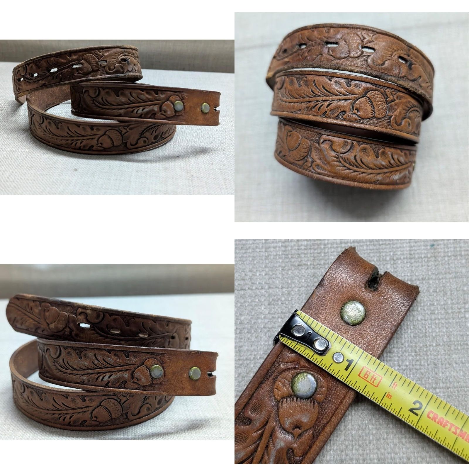 Vintage VINTAGE Acorn Western Belt - Acorn Pattern Buckle Cowhide Leather 34 Men Belt Size 34 - 9 Thumbnail