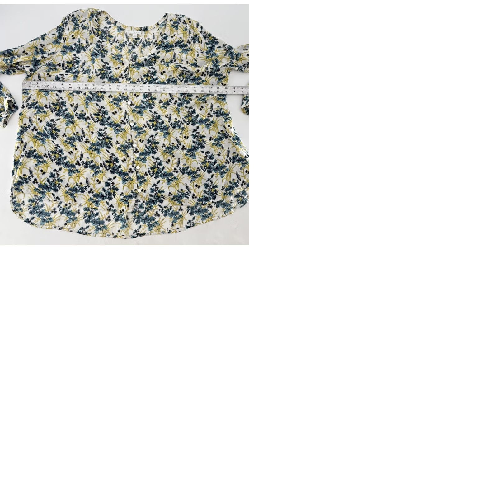 J. Jill J.Jill Blouse Womens Plus 3x Blue Yellow Floral Button Front Long Sleeve Rayon Size XXL / US 16-18 / IT 52-54 - 9 Thumbnail