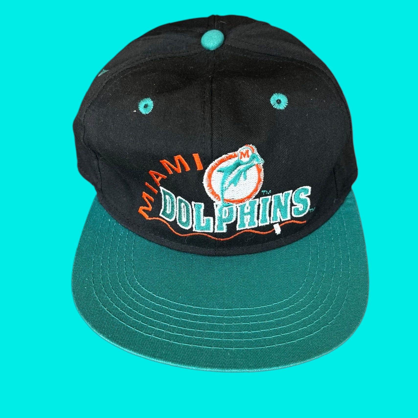 VINTAGE 90s #1 Apparel Miami Dolphins Adjustable Rope Hat Black One Size Mens
