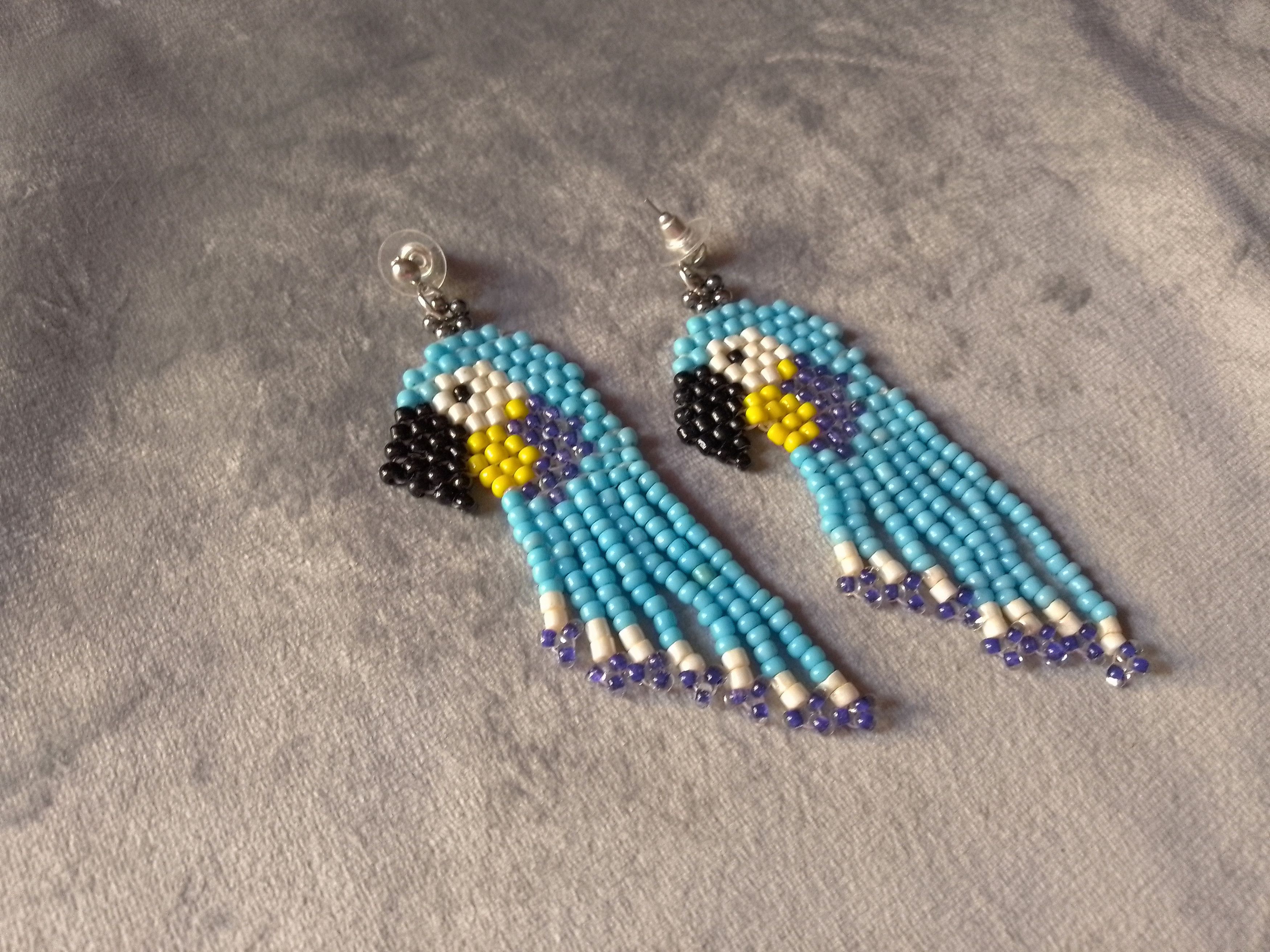 Handmade Earrings Blue Bangs Parrot Boho Exotic Style Size ONE SIZE - 4 Thumbnail