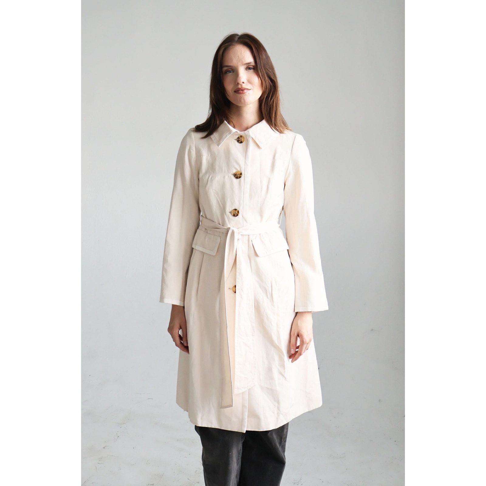 Courreges Vintage Courrèges Cream Lined Belted Trench Coat Size S / US 4 / IT 40 - 4 Thumbnail