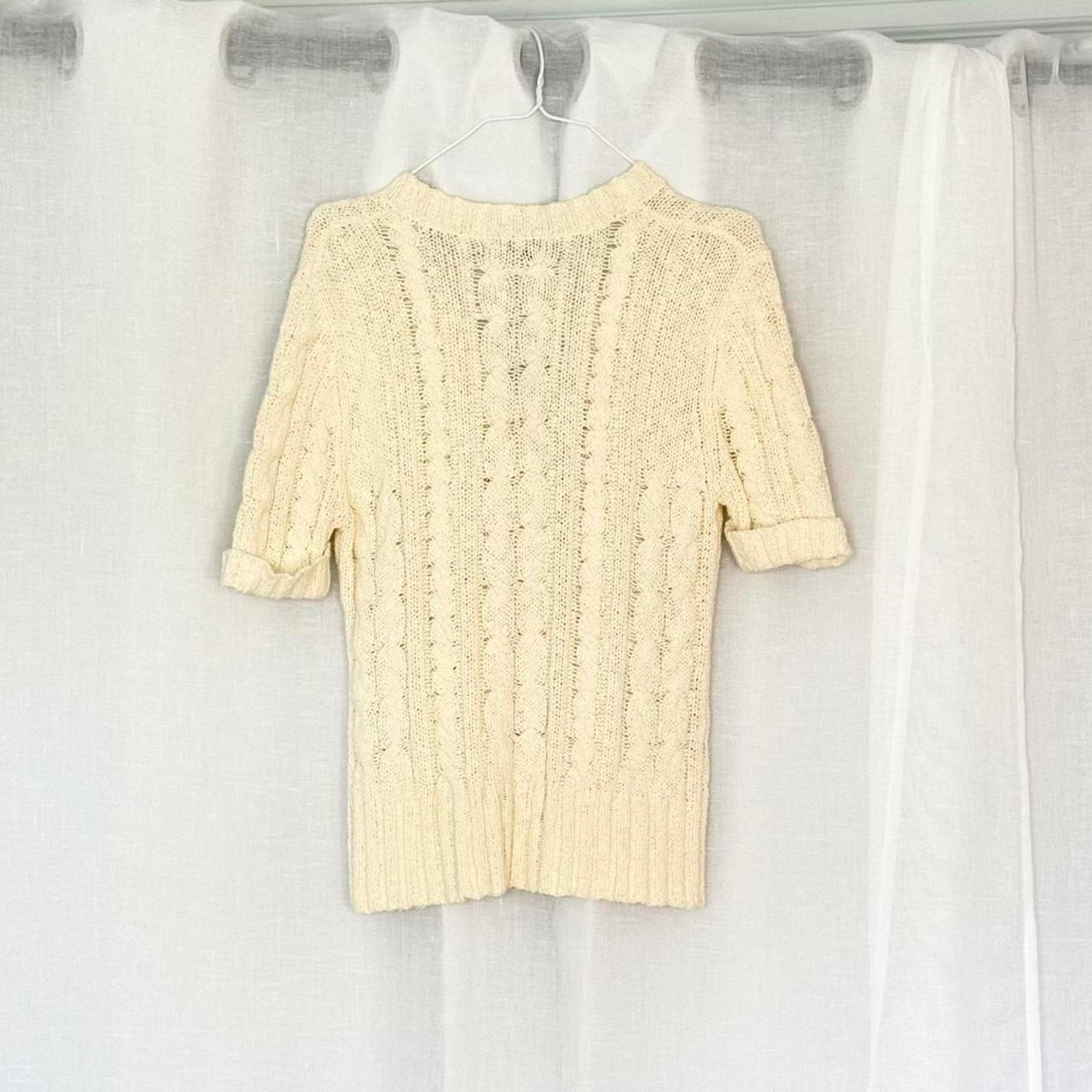 Vintage ✿ y2k cable knit short sleeve cardigan saint tropez west ✿ Size M / US 6-8 / IT 42-44 - 6 Thumbnail