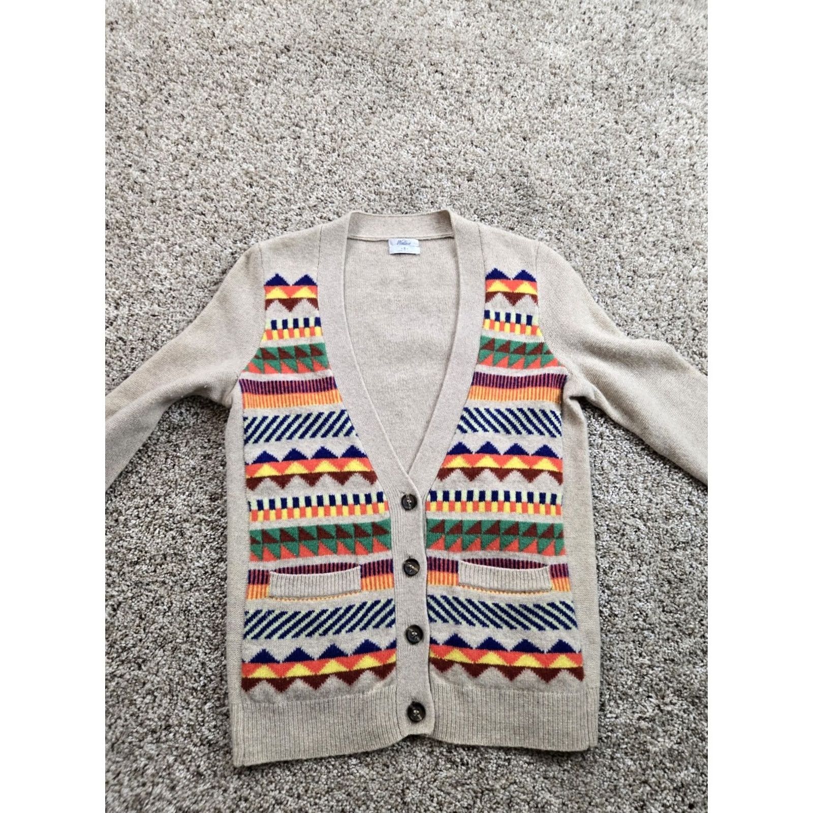 Madewell Madewell Cardigan Sweater Women Small Brown Aztec Merino Wool Sweater Size S / US 4 / IT 40 - 5 Thumbnail