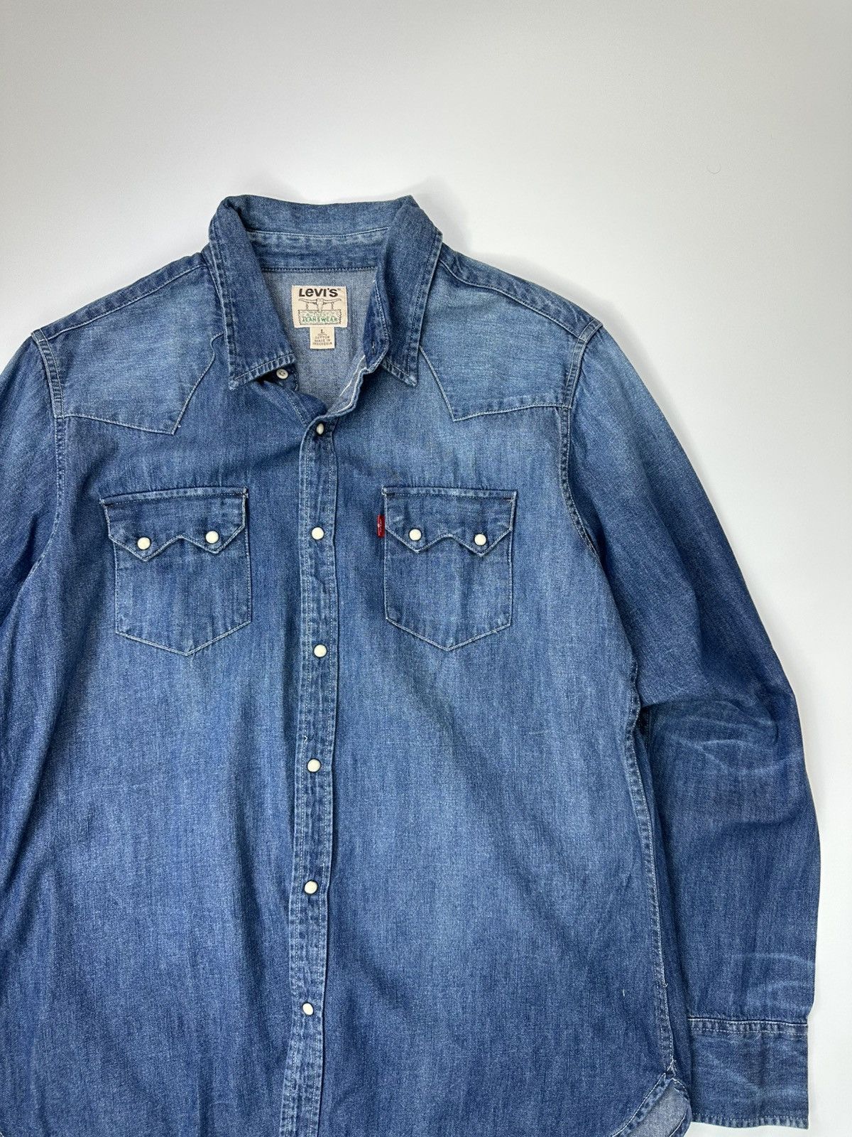 Levi's 90's Levis Snap Denim Shirt Men's Blue Size US L / EU 52-54 / 3 - 5 Thumbnail