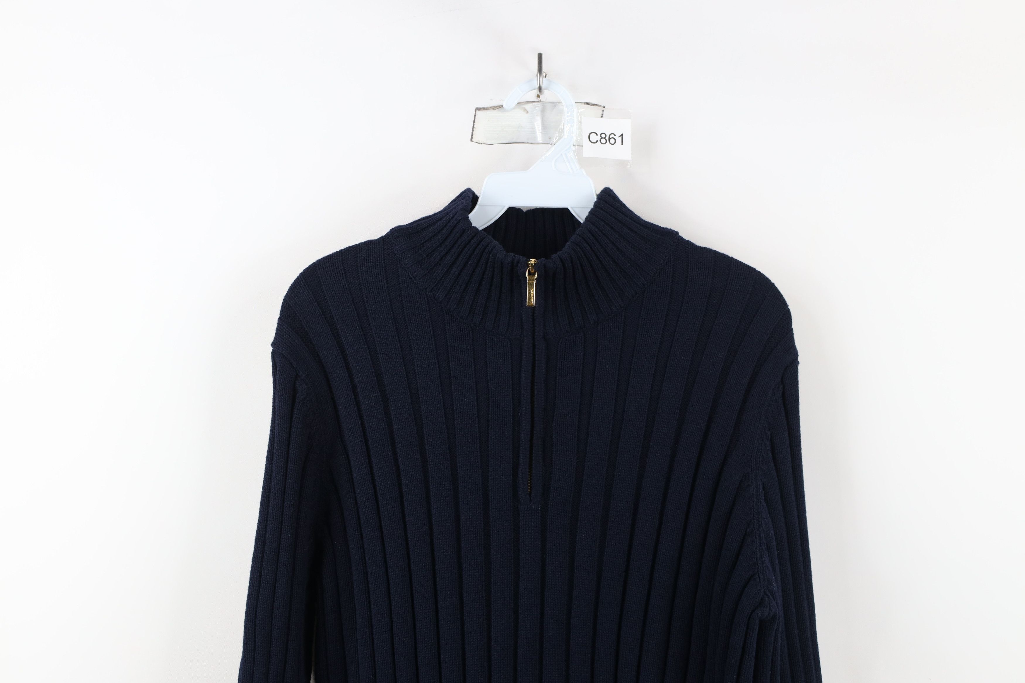Ralph Lauren × Vintage Vintage 90s Ralph Lauren Cotton Ribbed Knit Half Zip Sweater Size S / US 4 / IT 40 - 2 Thumbnail