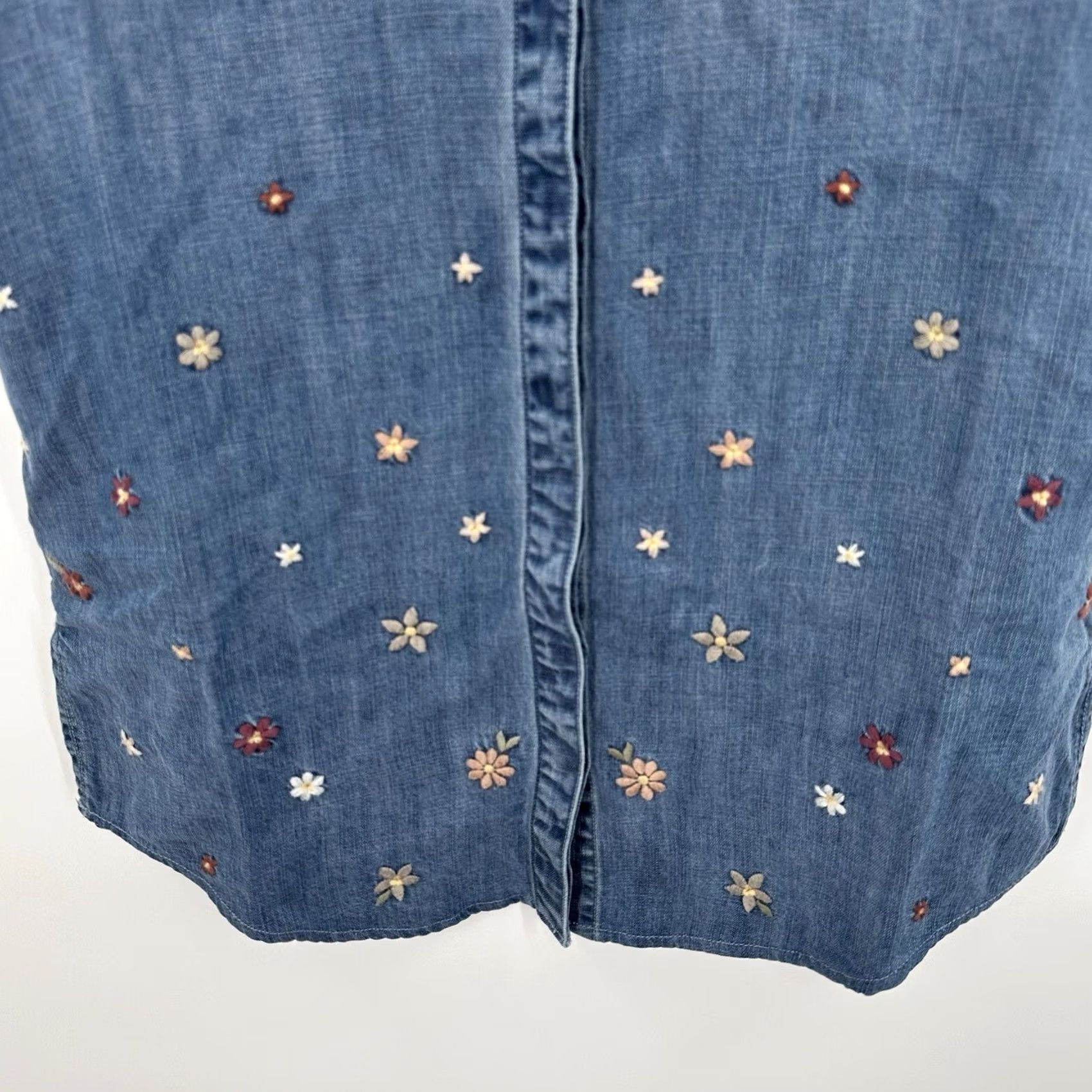 Vintage VINTAGE Driftwood Floral Embroidered Denim Shirt Dress Blue Short Sleeve XS Womens Dress Size XS / US 0-2 / IT 36-38 - 3 Thumbnail