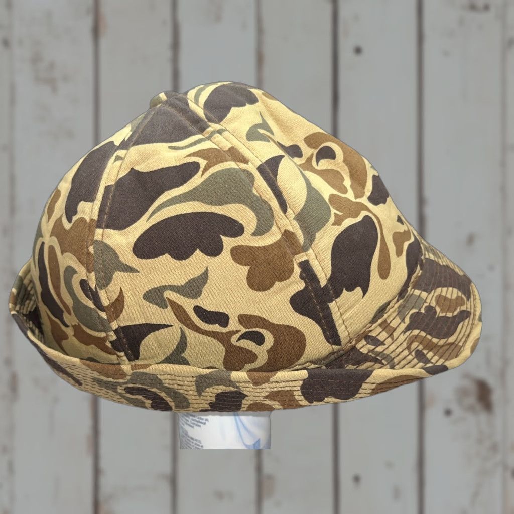 VINTAGE Camouflage HAT Bucket Hat Mens Medium Lined Foam Packable Deer Hunting Brown Tan Green Camo Cap