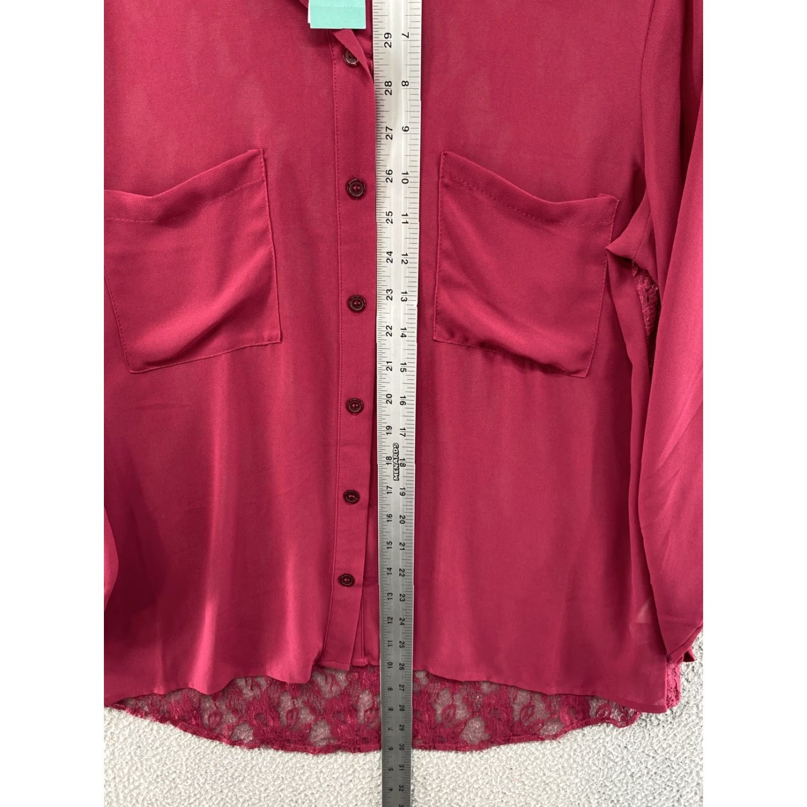 Vintage Maurices Studio Y Sheer Lace Button Up Roll Tab Sleeve Blouse Size M Red Womens Blouse New Size M / US 6-8 / IT 42-44 - 6 Thumbnail