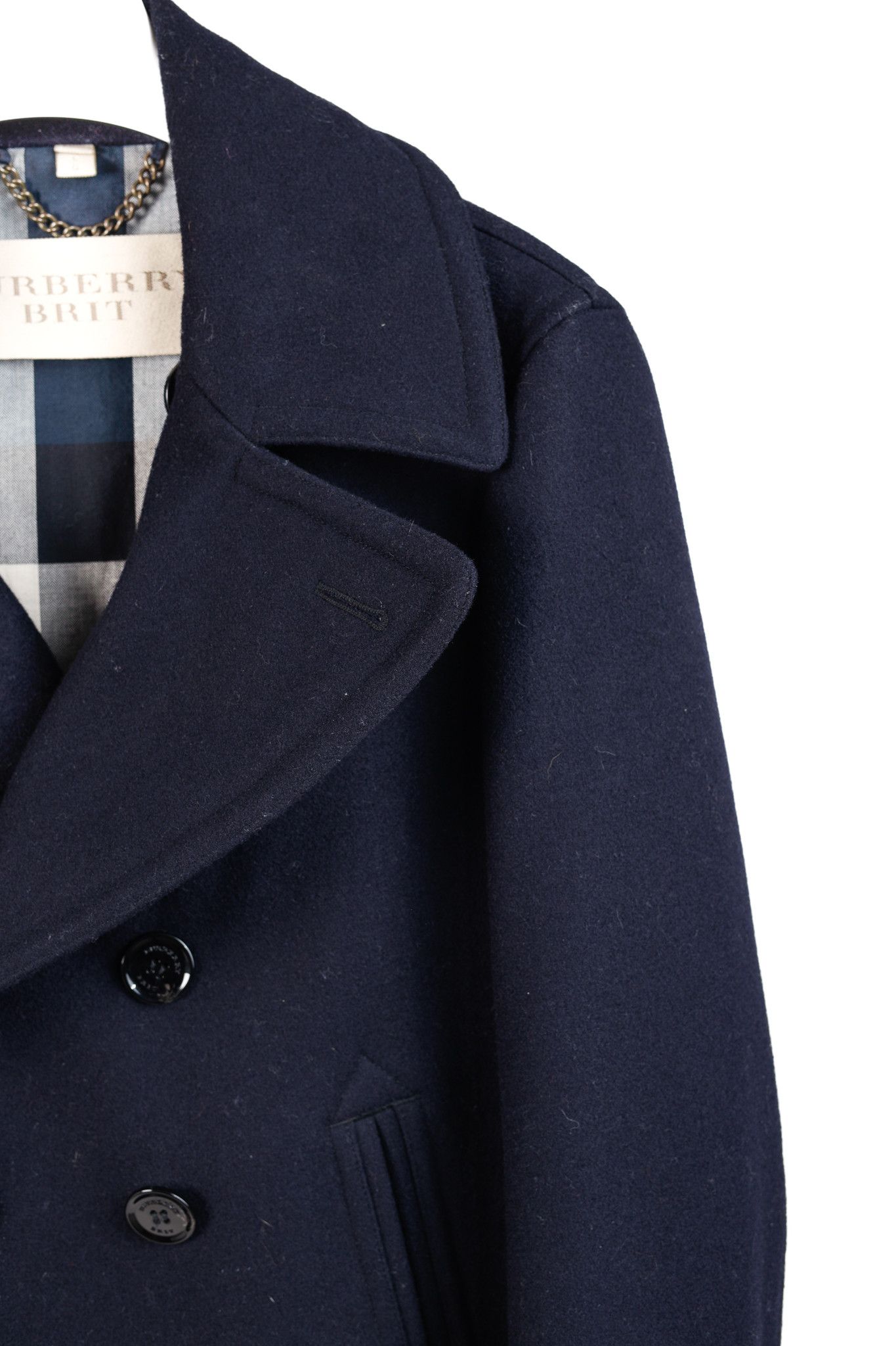 Burberry Burberry Brit Navy Wool-Blend Double-Breasted Peacoat Size US L / EU 52-54 / 3 - 5 Thumbnail