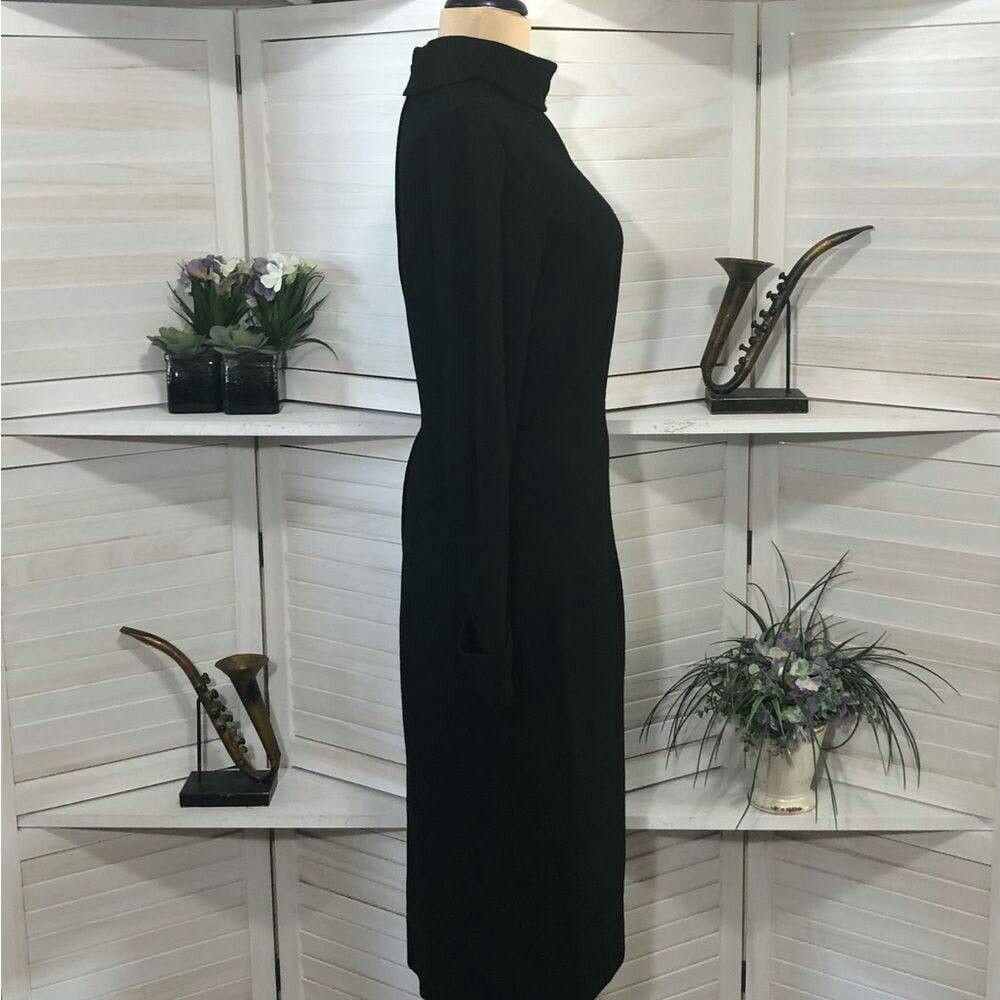 Vintage Vtge 80s wool cashmere black tan turtleneck midi dress S Size S / US 4 / IT 40 - 11 Thumbnail