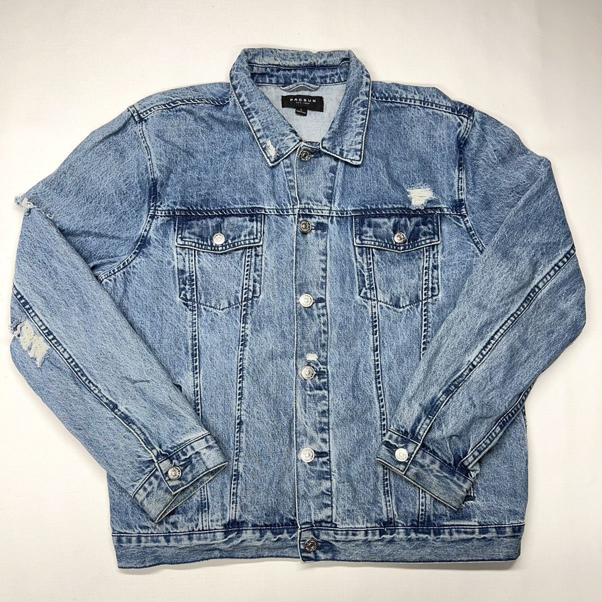 Pacsun Pacsun Jean Jacket Blue Denim Button Coat Distressed Washed Grailed