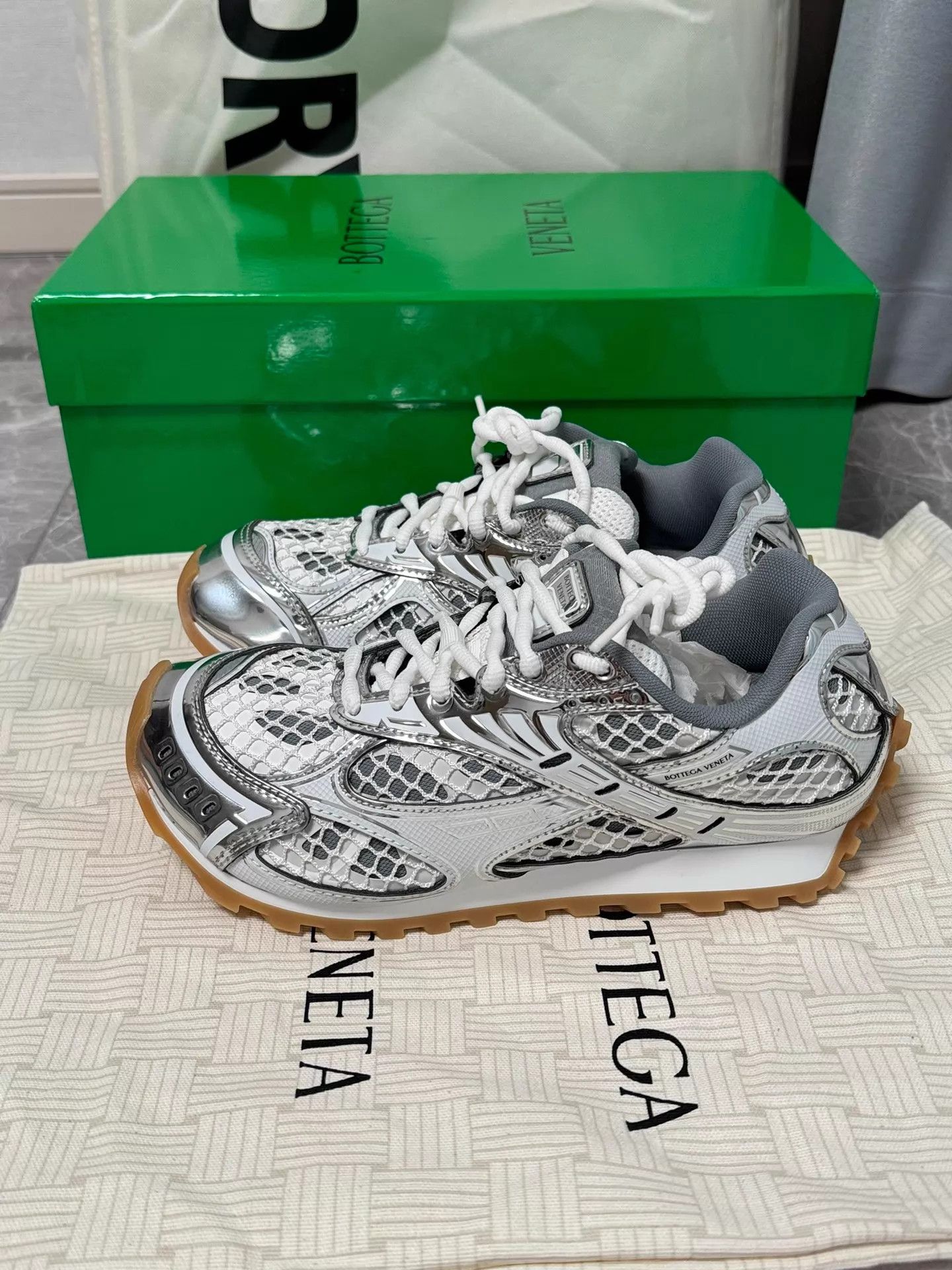 Bottega Veneta BV Orbit Vintage Sneakers Liquid Silver Size 37 Size US 6.5 / IT 36.5 - 1 Thumbnail