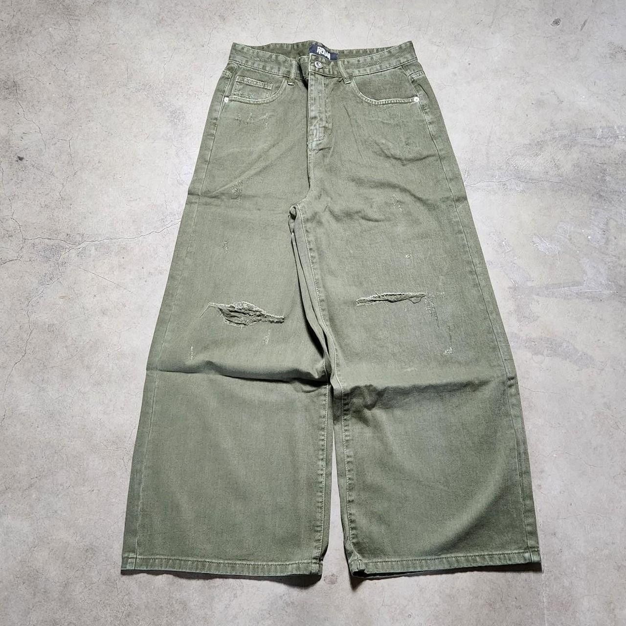 Japanese Brand Distressed Olive Green Baggy Y2K Jeans Size US 32 / EU 48 - 1 Thumbnail