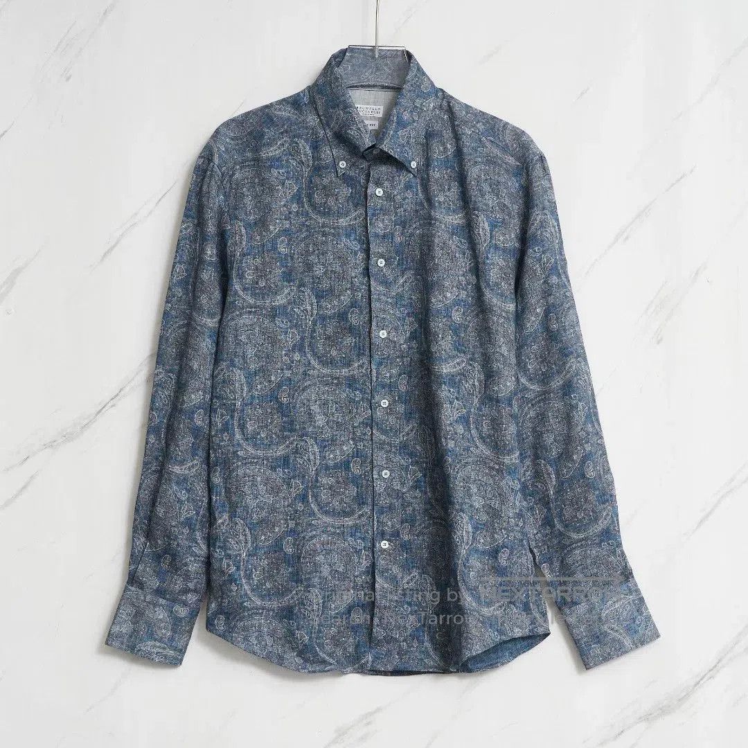 Brunello Cucinelli Brunello Cucinelli Men's Linen Print Shirt. Size US M / EU 48-50 / 2 - 1 Thumbnail