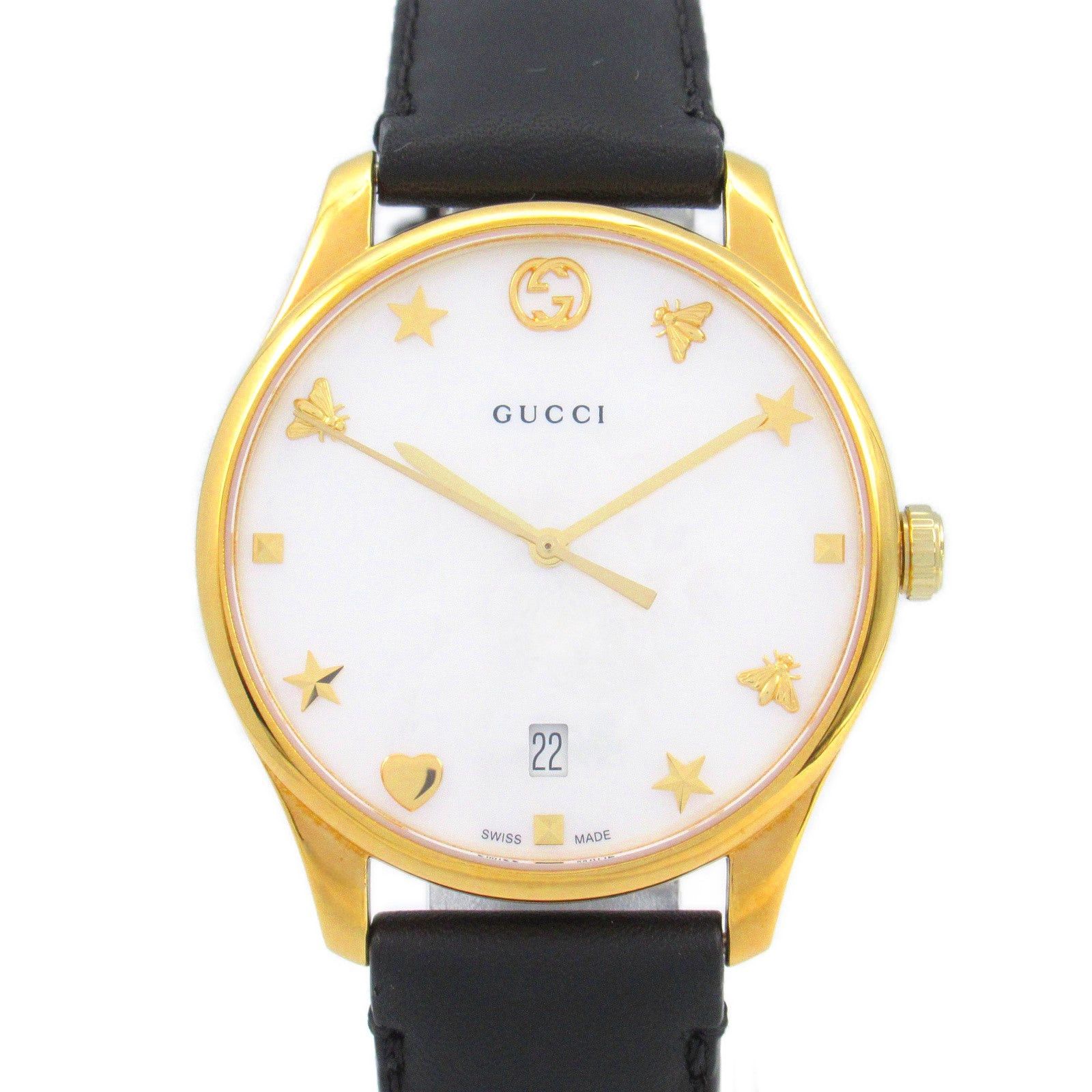 Gucci Gucci G Timeless Mens Watch Quartz Gp (Gold Plated) Leather Belt White Shell Size ONE SIZE - 1 Thumbnail