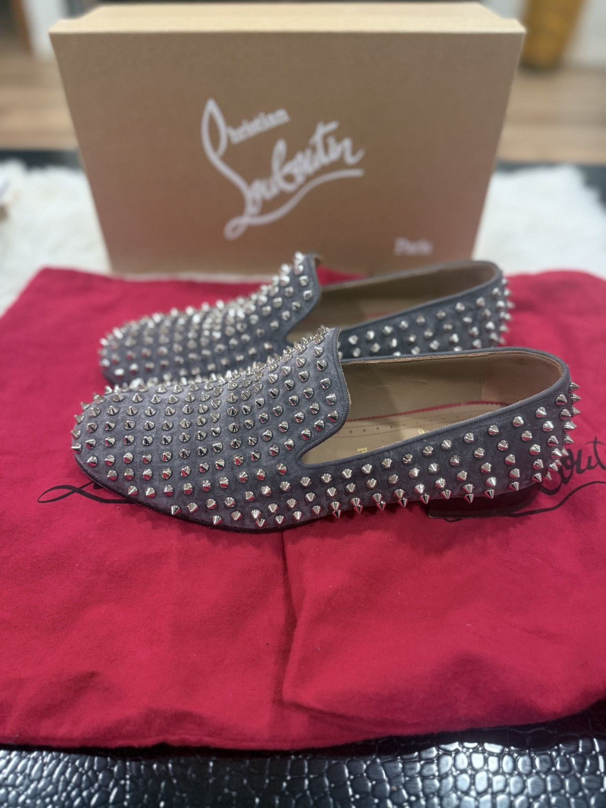 Christian Louboutin Christian Louboutin ROLLERBOY Spikes Studded Grey Loafers Size US 9 / EU 42 - 4 Thumbnail