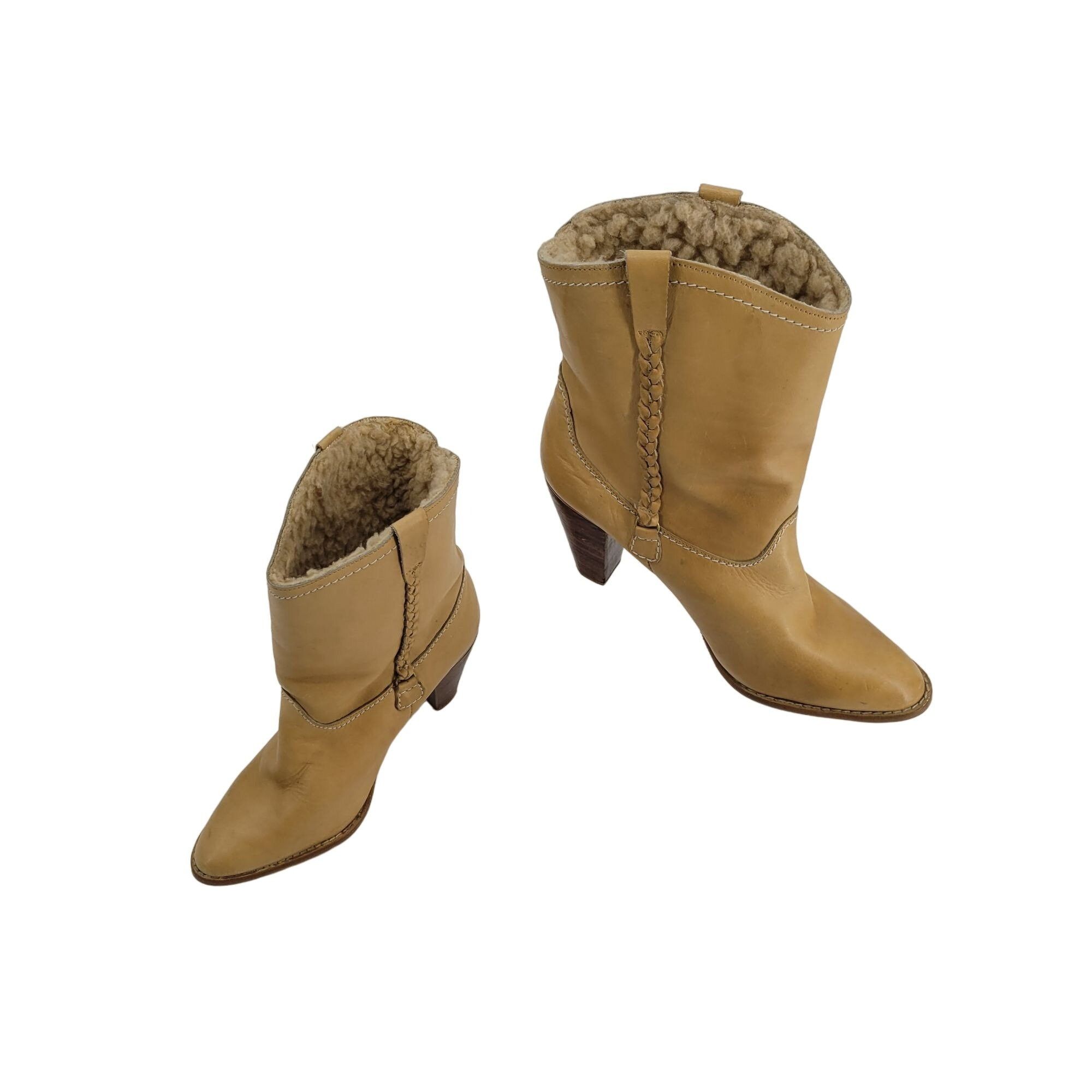 Vintage Vintage 70's Leather Western Boots 7.5 Tan Stacked Wood Heel Size US 7.5 / IT 37.5 - 6 Thumbnail