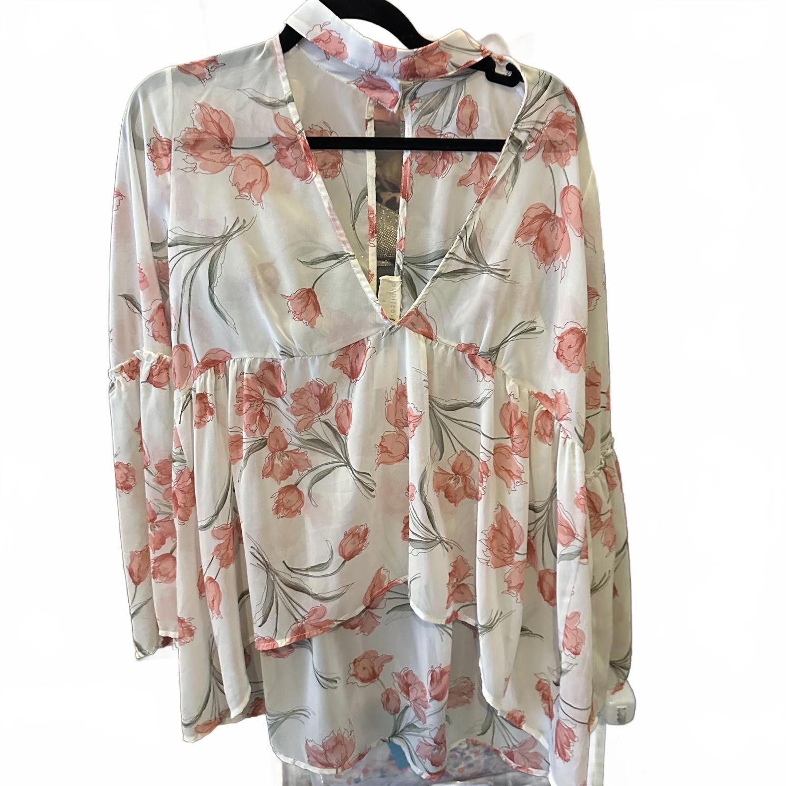 Designer Vestibule Feminine Floral Tunic Blouse Size S / US 4 / IT 40 - 1 Thumbnail