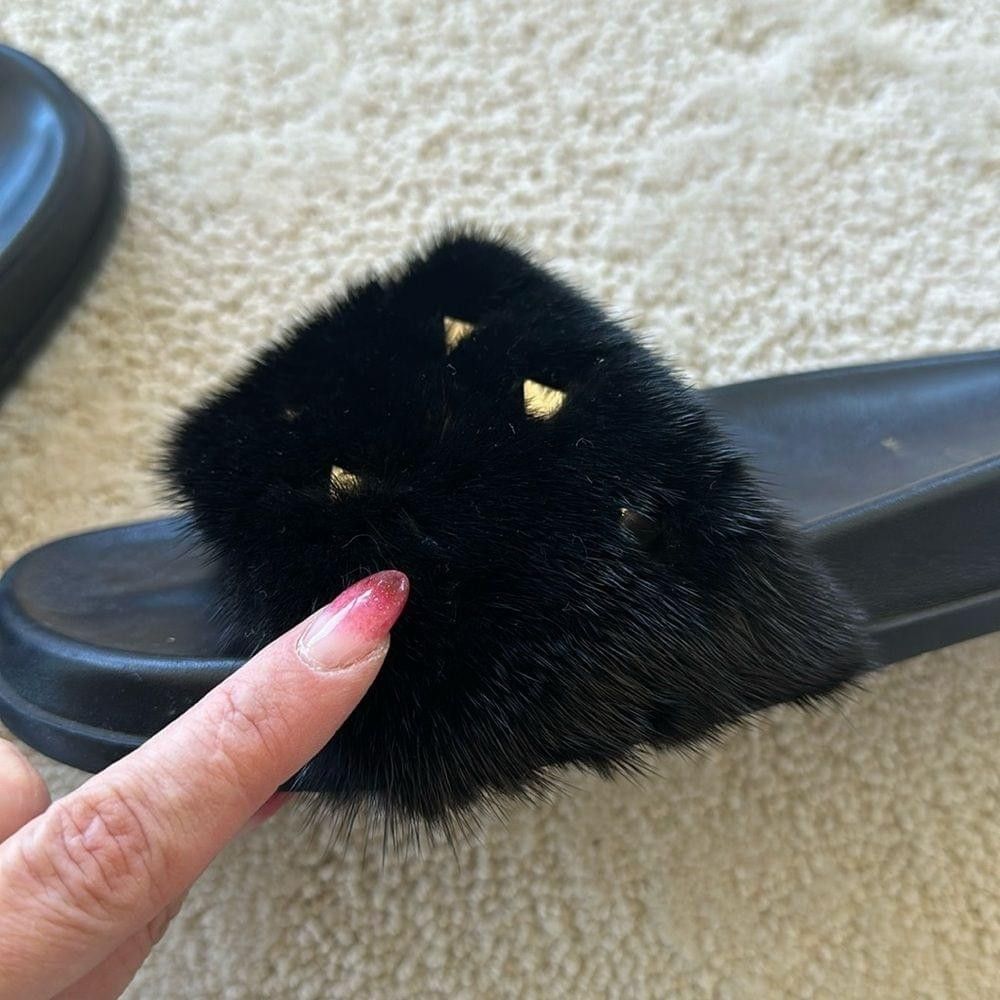 Valentino Valentino Garavani Rockstud Mink Fur Slide Sandal Size 9 Size US 9 / IT 39 - 4 Thumbnail