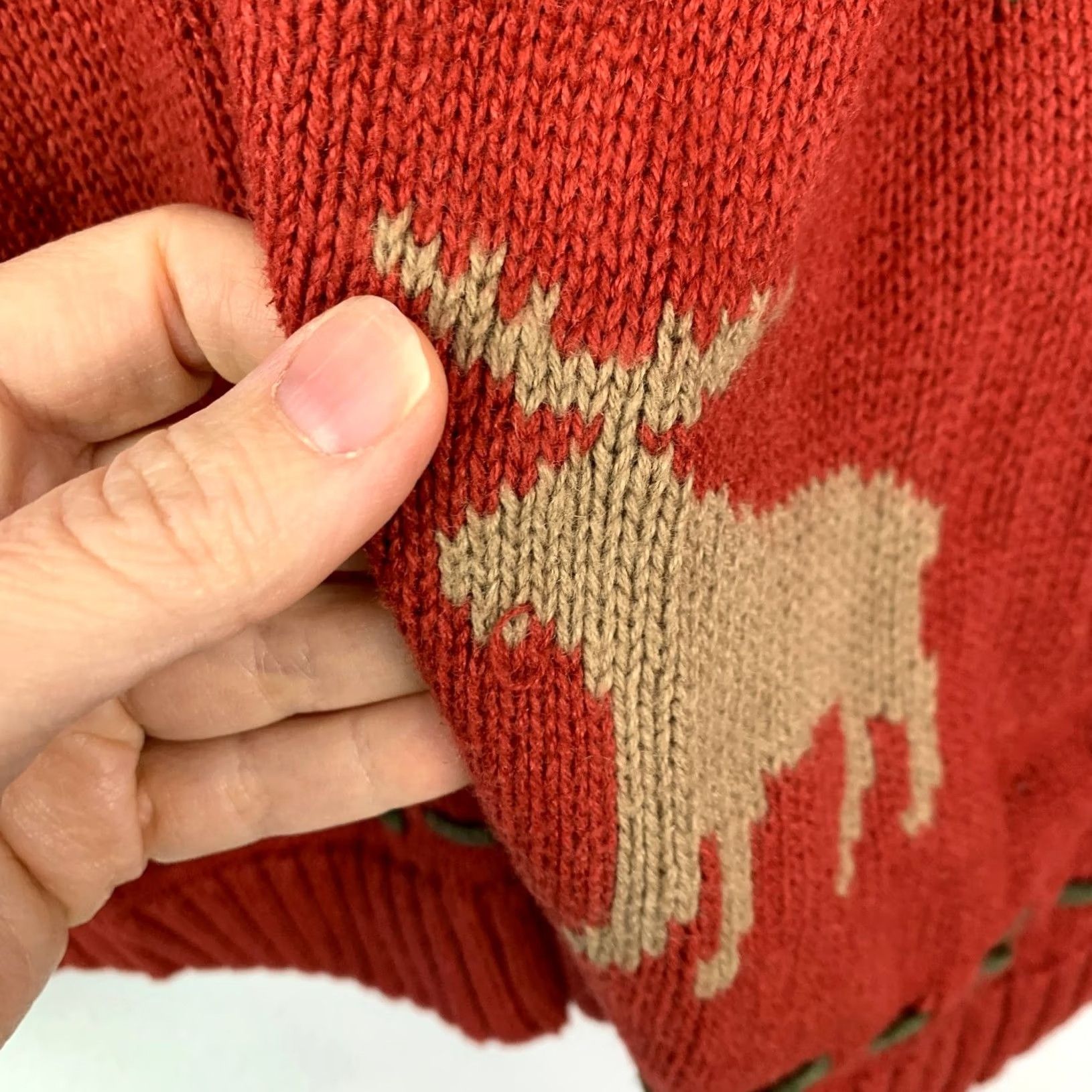 Vintage VINTAGE Christopher & Banks Women's Red XL Sweater Jacket Cabincore Moose Bears Satin Prose? Size XL / US 12-14 / IT 48-50 - 5 Thumbnail