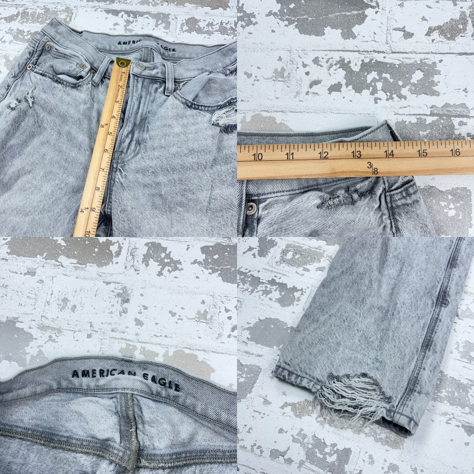 American Eagle Outfitters VINTAGE American Eagle Jeans Women 6 90s Straight Mom Retro Gray Acid Wash Holes Ripped Size 28" / US 6 / IT 42 - 9 Thumbnail