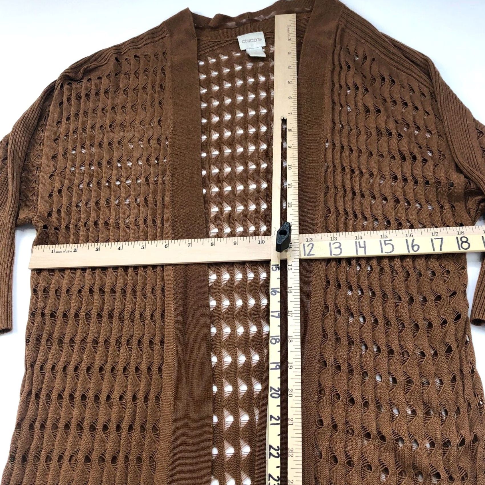 Vintage Chico's 2 Brown Geometric Rayon 3/4 Sleeve Cardigan Open Front Duster Sweater Size XS / US 0-2 / IT 36-38 - 4 Thumbnail