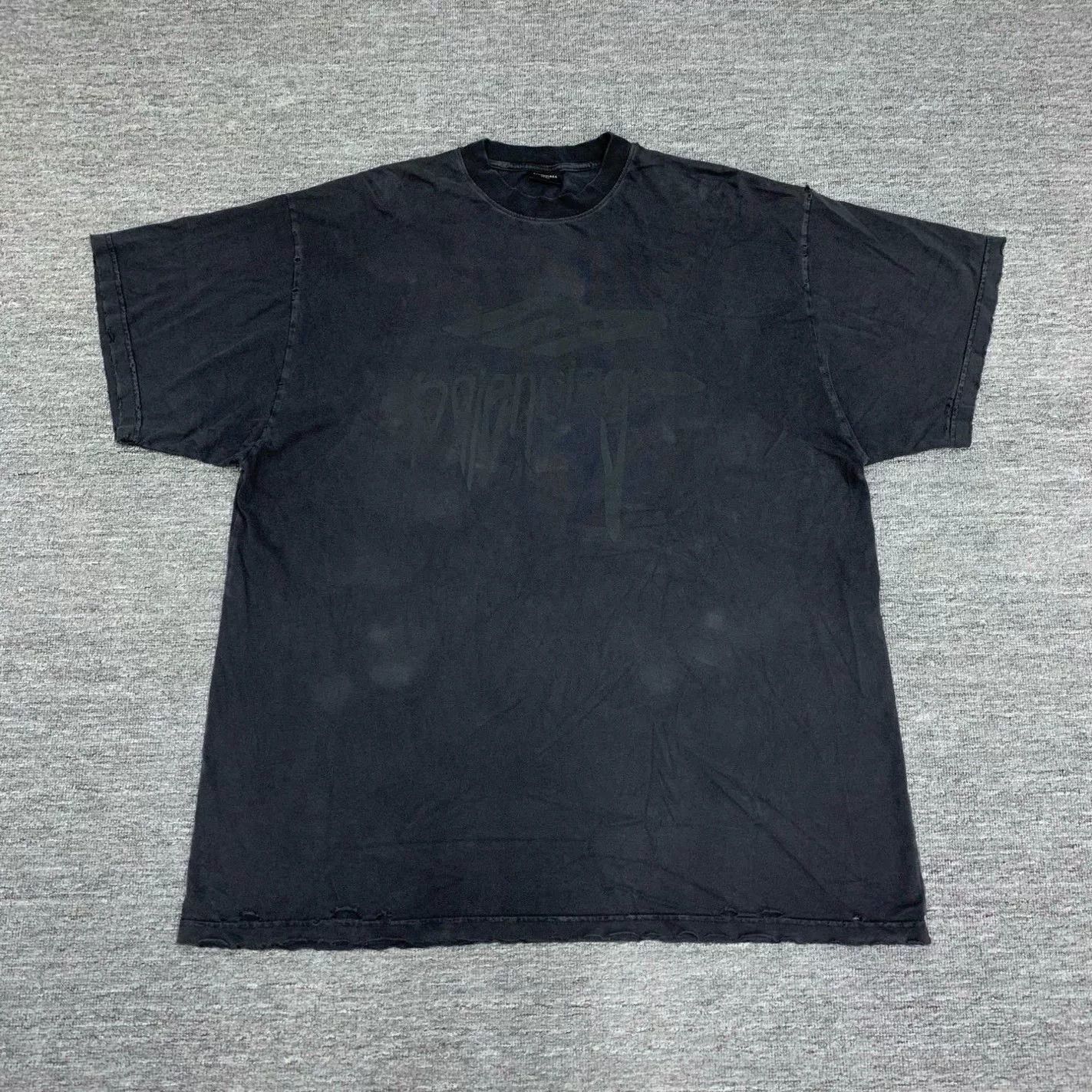 Balenciaga Balenciaga Black Distressed Logo T-Shirt Size US XL / EU 56 / 4 - 1 Thumbnail