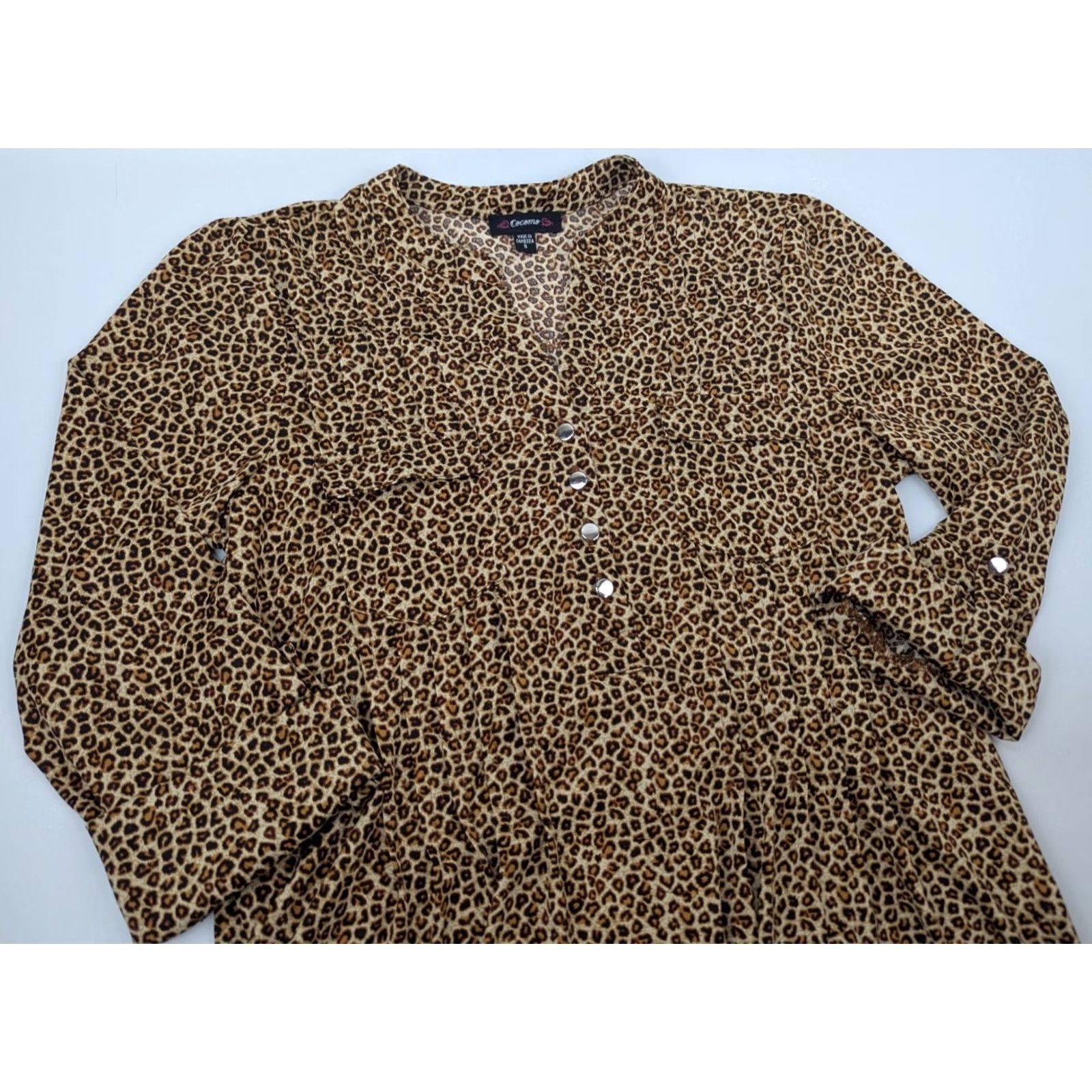 Vintage Cocomo Shirt Womens Small Beige V-Neck Roll Tab Sleeve Button Top Tunic Dressy Casual/Workwear 3/4 Sleeve JC Size S / US 4 / IT 40 - 2 Thumbnail