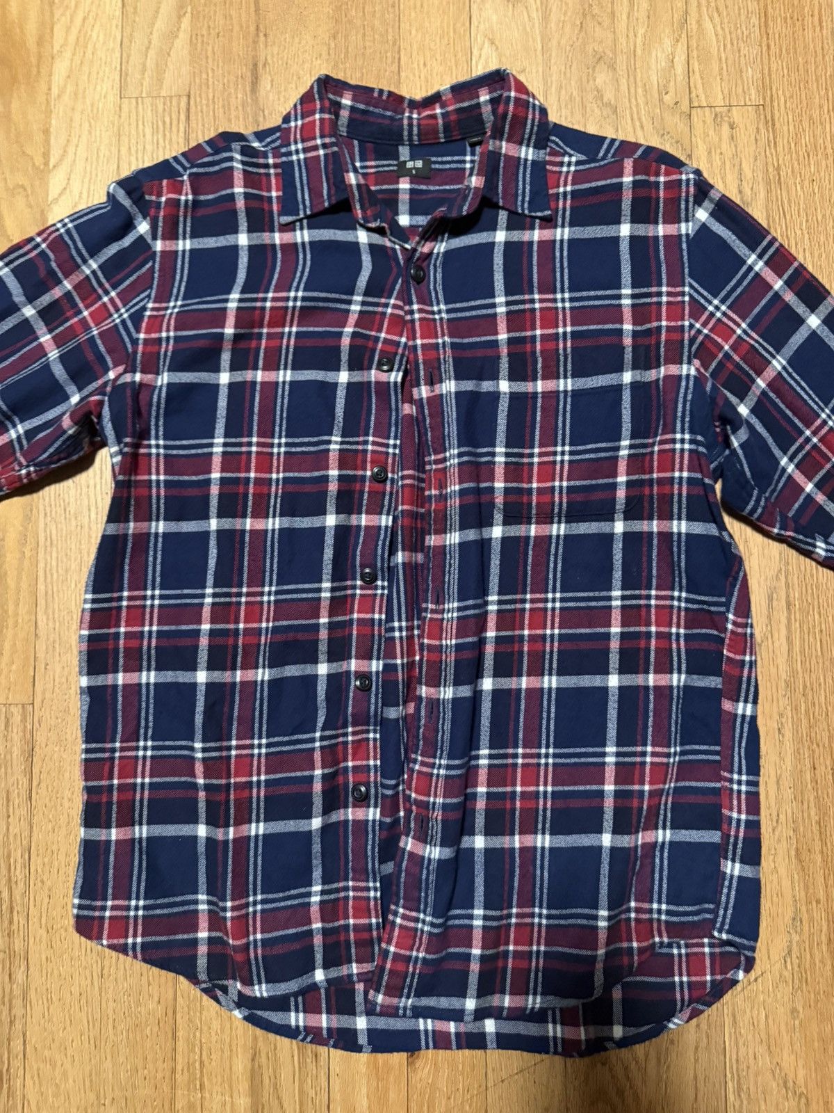 Japanese Brand × Uniqlo Uniqlo Flannel Button Up Shirt Red Blue White Striped Size US S / EU 44-46 / 1 - 2 Thumbnail
