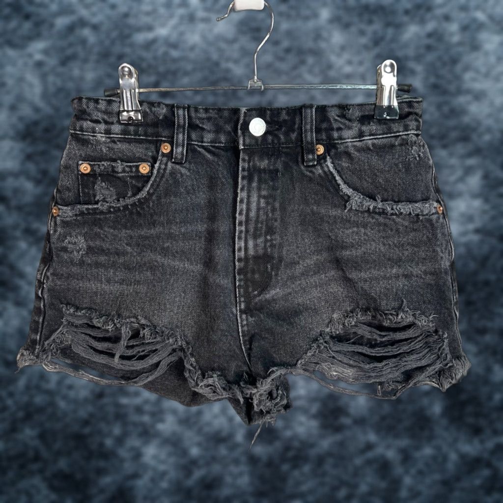 Zara VINTAGE Zara Womens Distressed Black Denim High-Waisted Shorts Size 4 - 2 in Inseam, Cotton, Flat Front, Cut-Off, Women, Black, Denim, High Rise Size 27" / US 4 / IT 40 - 1 Thumbnail