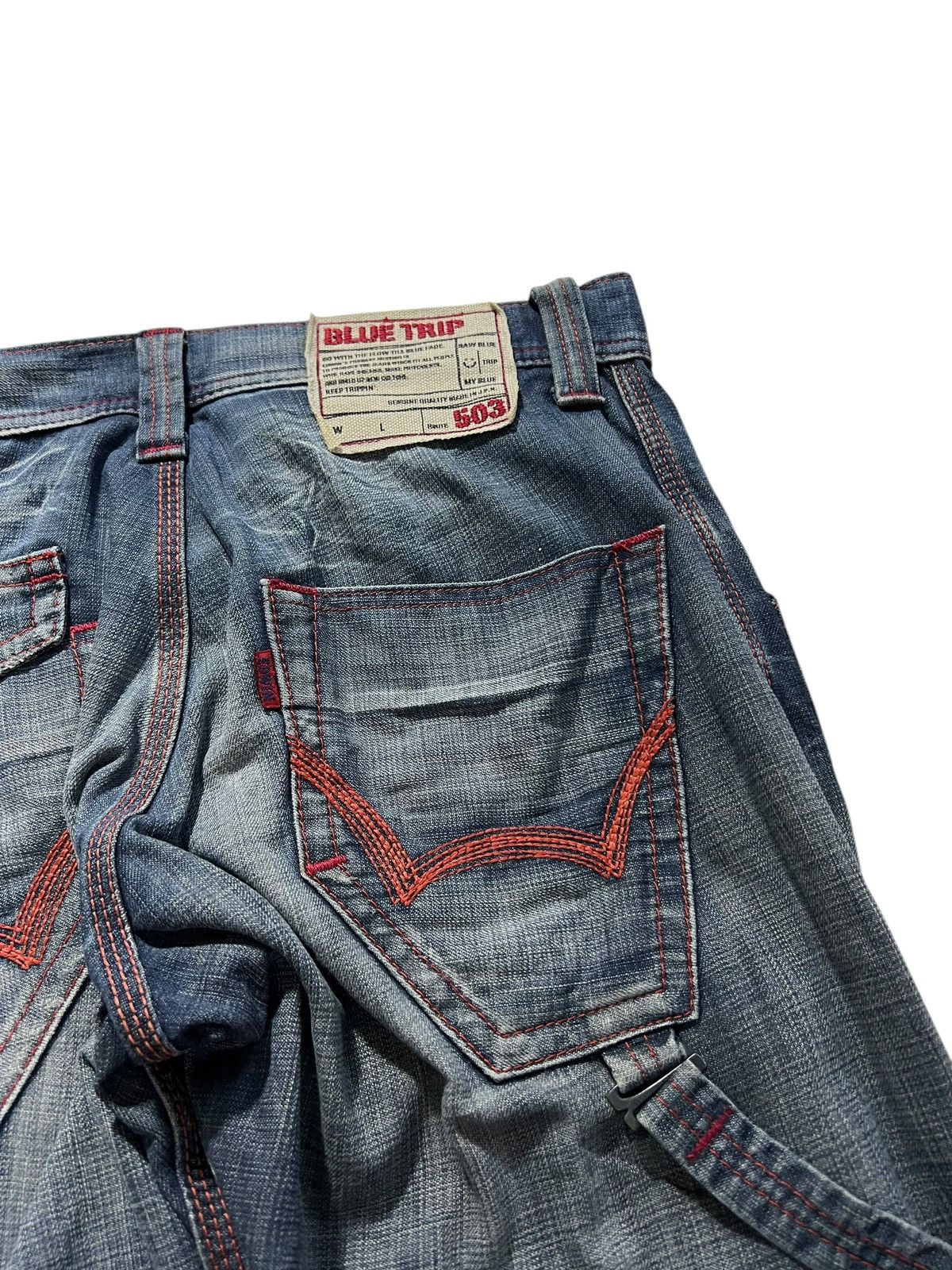 Edwin 💥Flare💥Vintage Edwin 503 Blue Trip Distress Jeans Size US 31 - 12 Thumbnail