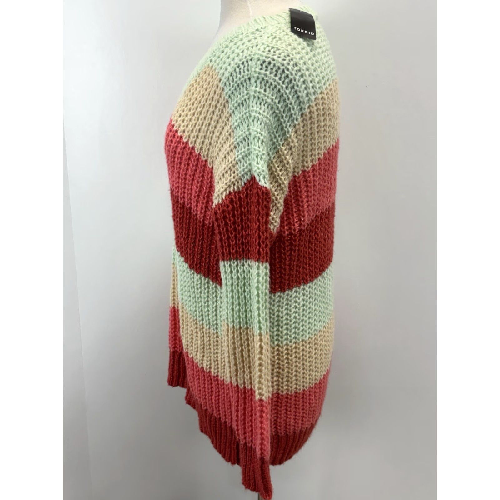 Torrid NEW Torrid Striped Tunic Sweater M/L Multicolor Knit V-Neck Long Sleeve Womens Rainbow Size M / US 6-8 / IT 42-44 - 2 Thumbnail