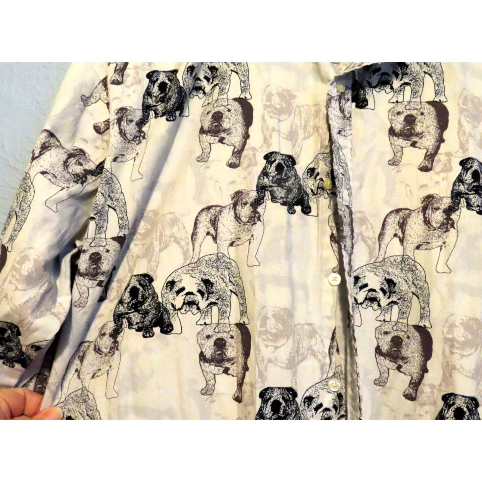 Vintage Nick(it) Men's XL White Bulldog Print Long Sleeve Button-Up Shirt Size US XL / EU 56 / 4 - 2 Thumbnail