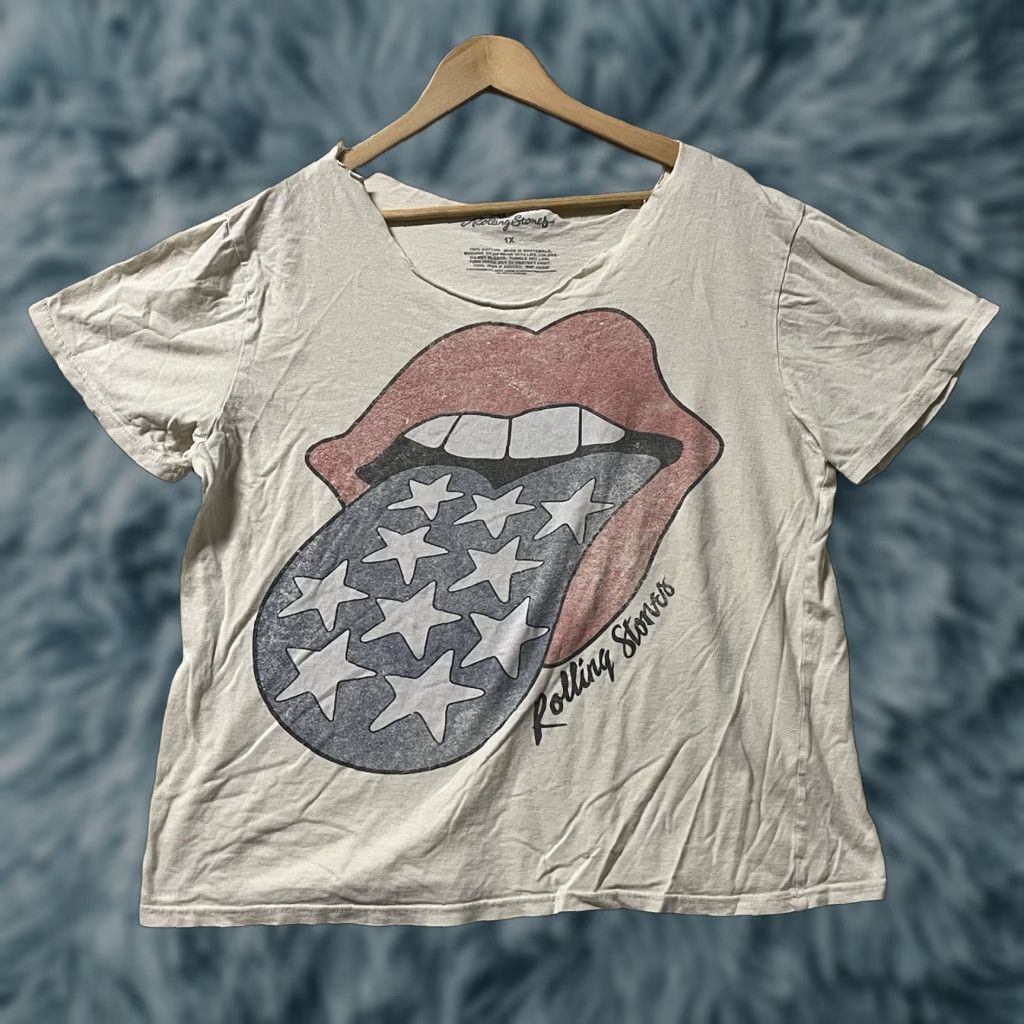 Logo 7 Rolling Stones T-Shirt Women L White USA Tongue Logo Graphic Cut Off Neck Pic Size L / US 10 / IT 46 - 1 Thumbnail
