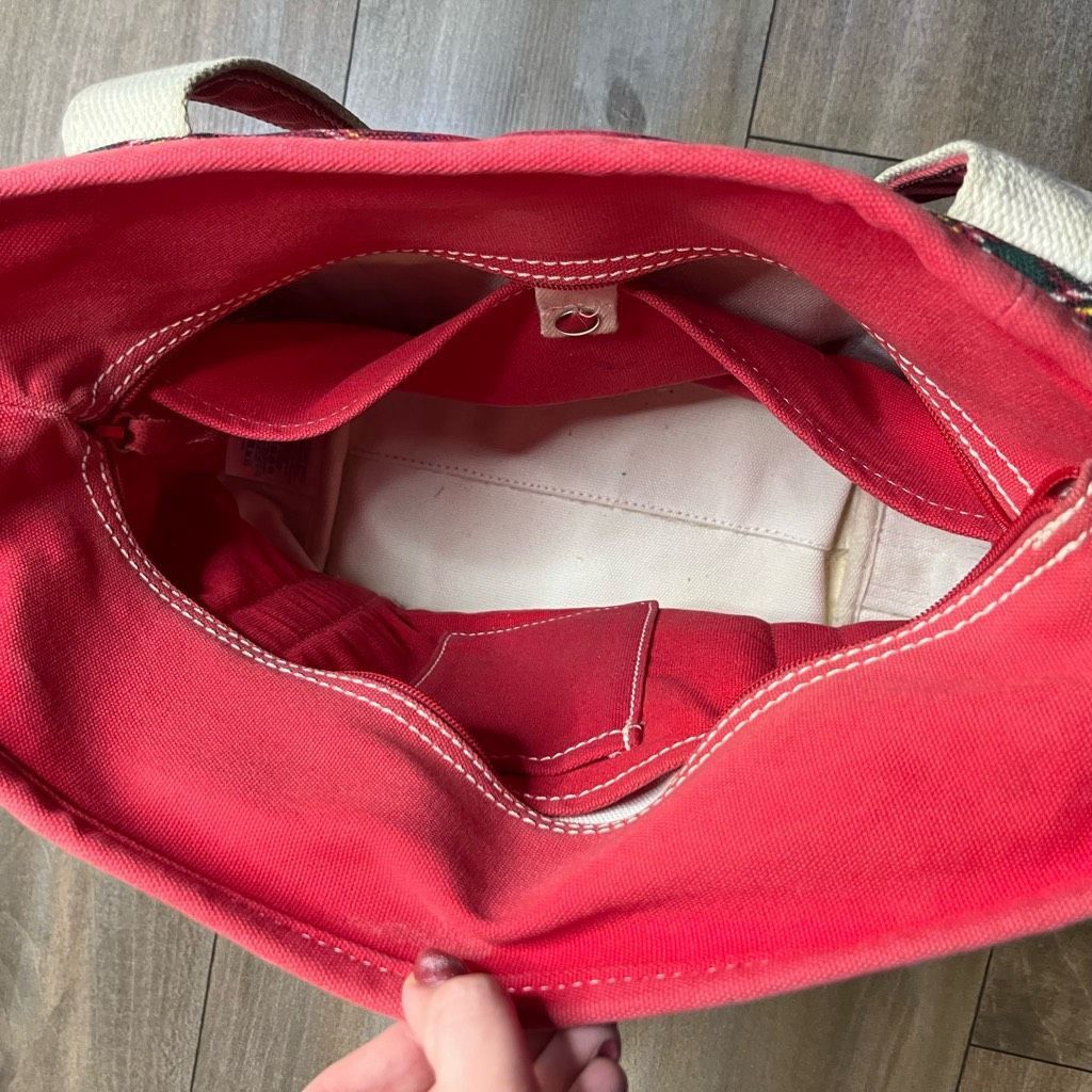 Lands' End Lands End Red Plaid Medium Zipper Tote Bag Size ONE SIZE - 3 Thumbnail