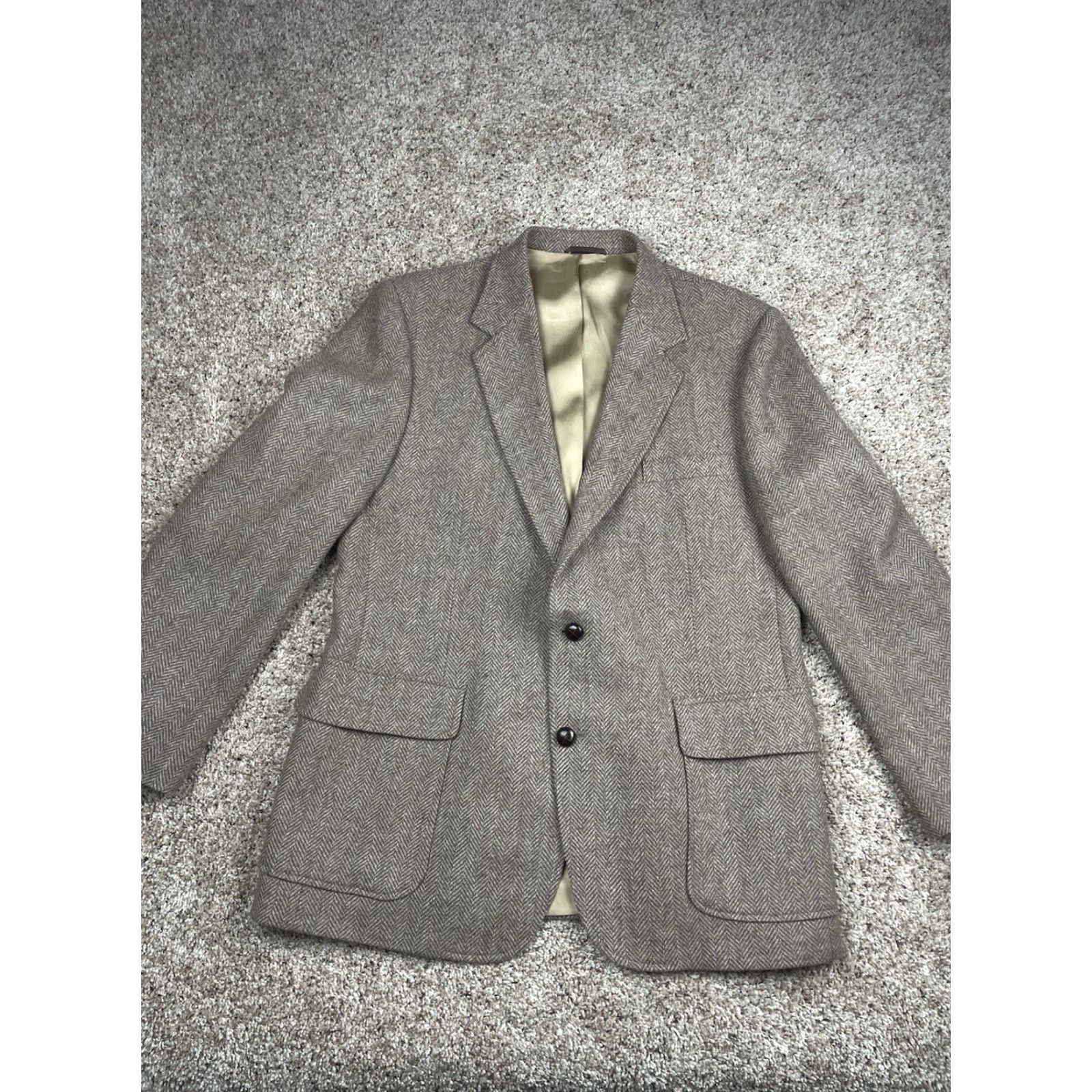 Haggar VINTAGE Haggar Imperial Tweed Blazer Jacket 44 Brown Herringbone Pockets 80s Mens Size 44R - 3 Thumbnail
