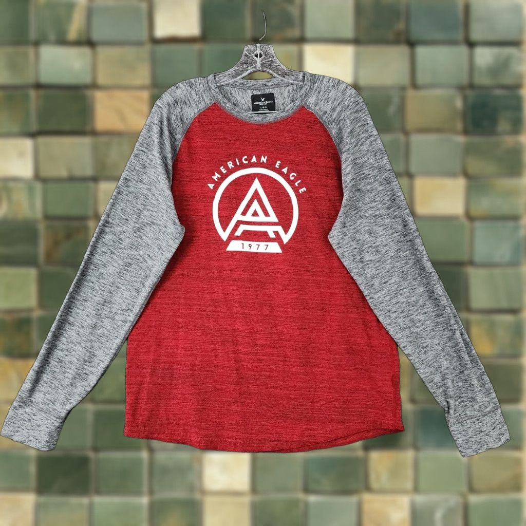 American Eagle Outfitters VINTAGE? No. American Eagle Shirt Mens Long Sleeve Tee Size L Red Gray Heathered Size US L / EU 52-54 / 3 - 1 Thumbnail