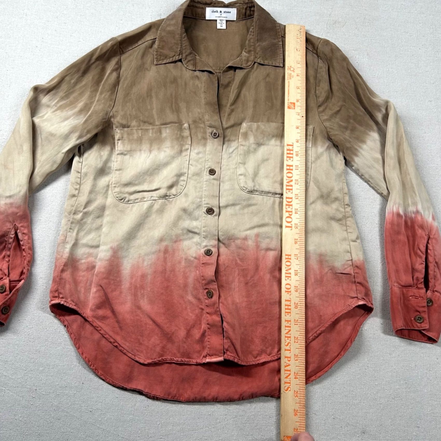 Anthropologie Cloth & Stone Shirt Womens XS Lyocell Gradient Anthropologie Button Up Collar Multicolor Colorblock Long Sleeve Size XS / US 0-2 / IT 36-38 - 7 Thumbnail