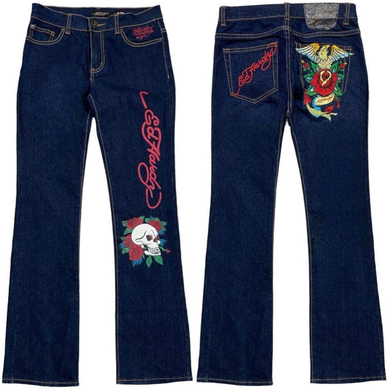 Christian Audigier × Ed Hardy × Vintage ED HARDY SPELL OUT EMBROIDERED JEANS [30-28] Size US 30 / EU 46 - 1 Thumbnail
