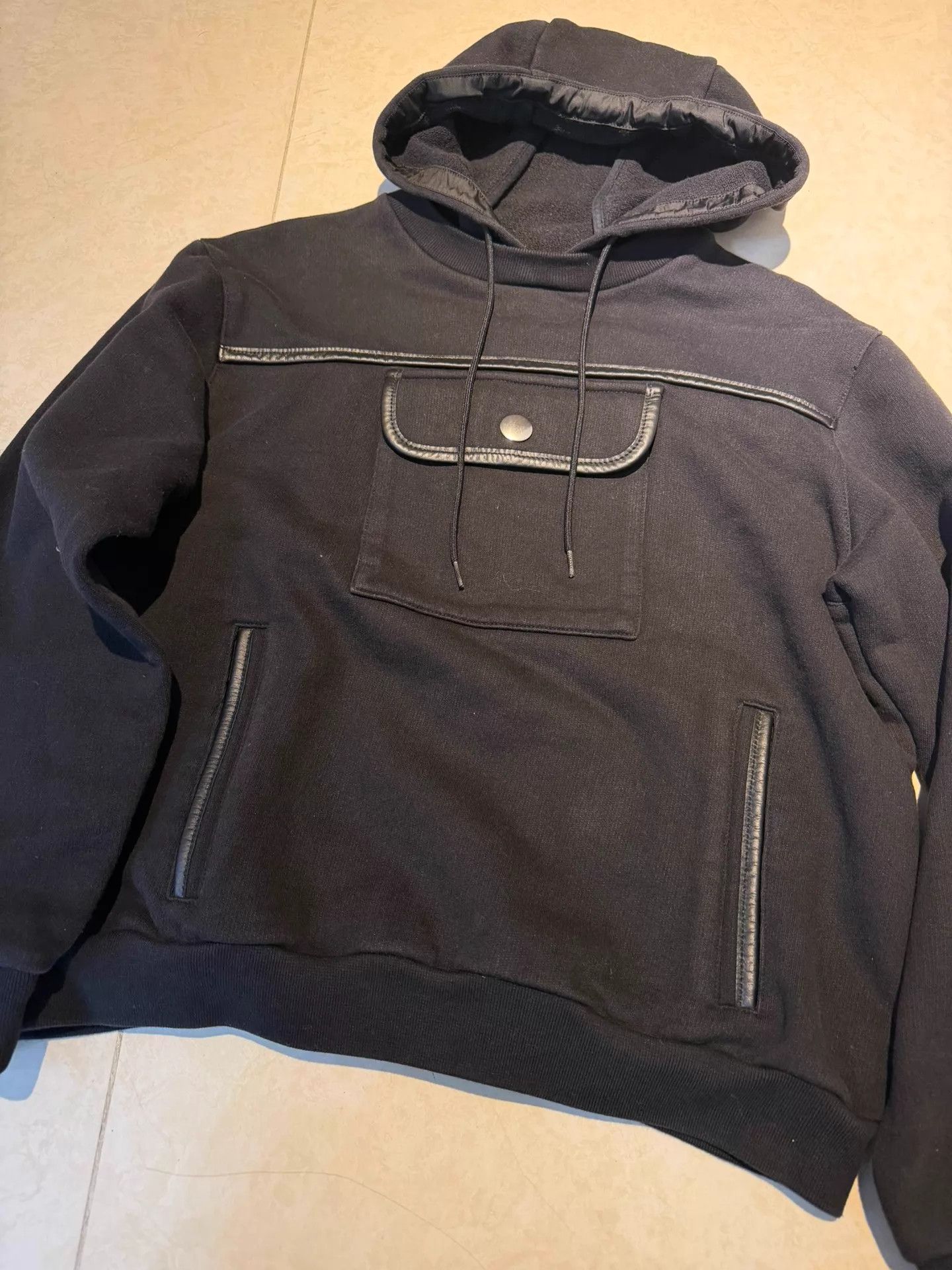 Prada Prada Milano Leather Waxed Hoodie Black Rivet Pocket Unisex Size M / US 6-8 / IT 42-44 - 2 Thumbnail